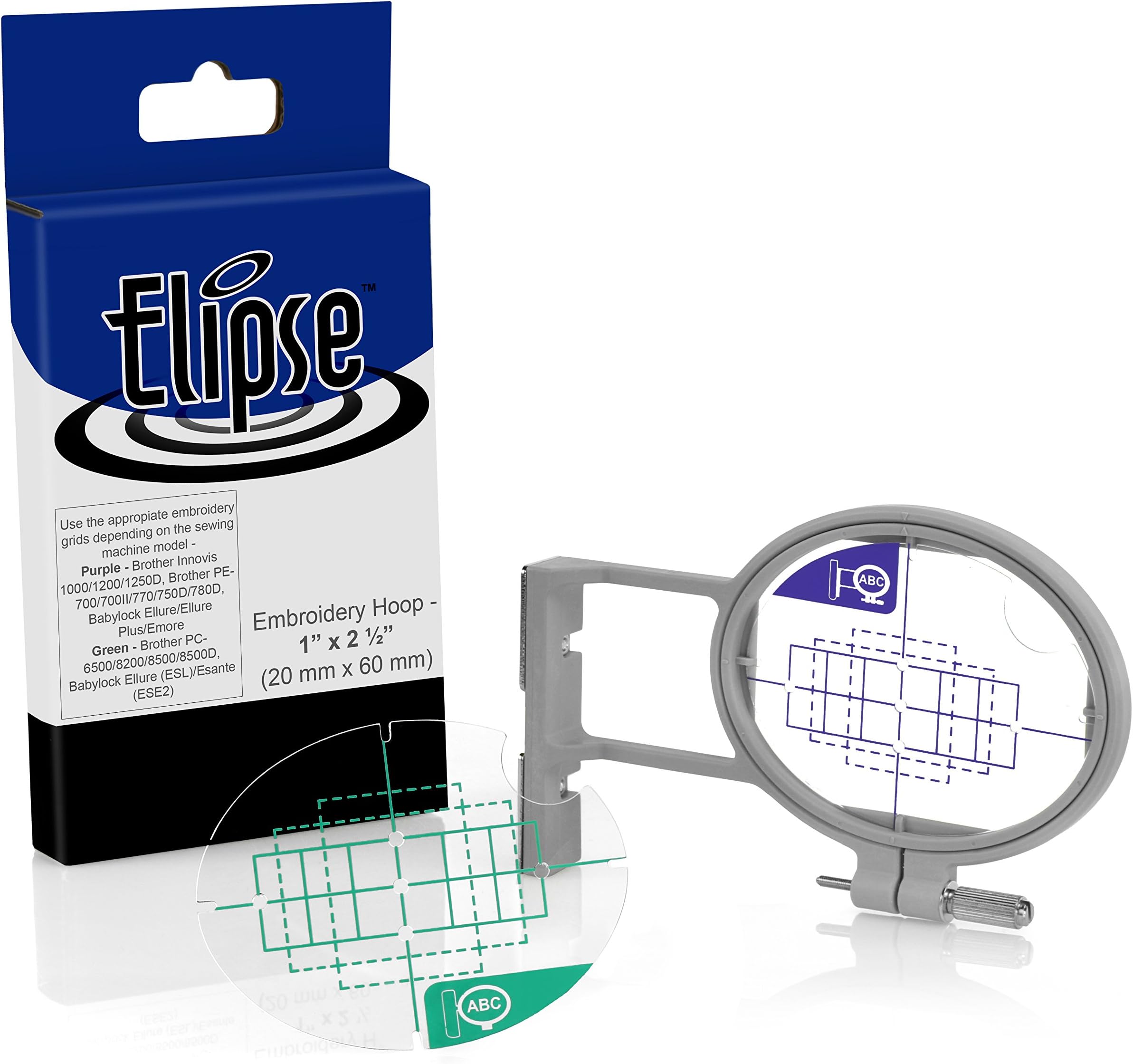 Elipse 1.5-inch x 2-inch Pocket Embroidery Hoop SA442 w/Placement Grids for Brother PE-700/700II/750D/770/780D, Innovis 1000/1200/1250D, PC-6500/8200/8500 And Babylock Ellure, Emore and Esante