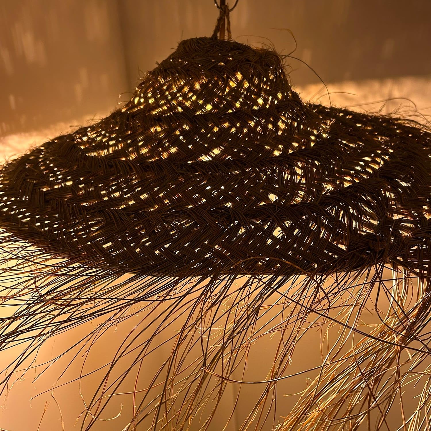 Generico Paralume Lampadario a Sospensione in Paglia Artigianale Marocchino: Stile Etnico, Illuminazione Naturale e Accogliente 2404251302 Vimini Rattan Palma Fibre Naturali Senza Impianto Elettrico