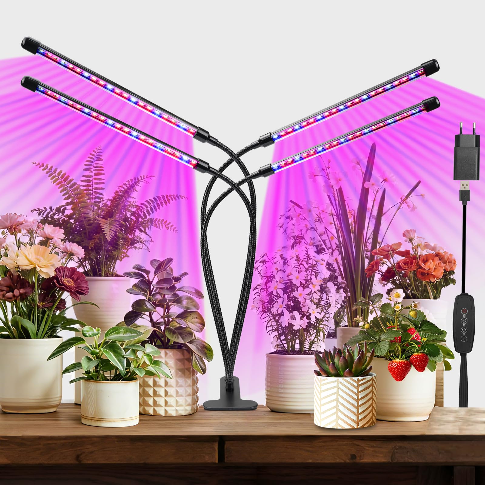 Lámpara LED de espectro completo para plantas con temporizador y regulador de intensidad de 10 niveles – Alto PPFD para hidroponía, jardinería de interior, flores y hortalizas | Ideal para la germinac