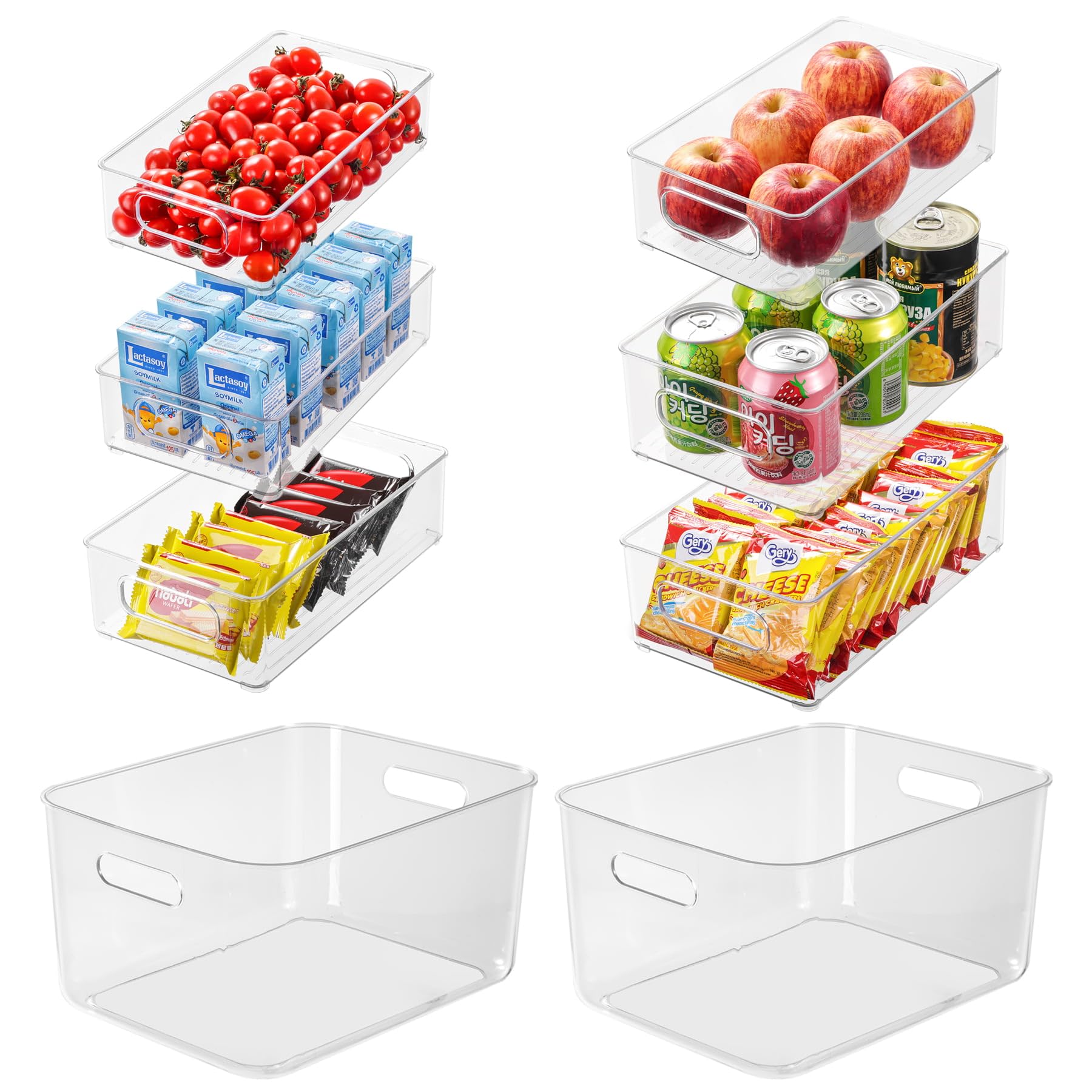 Juego de 8 organizadores para frigorífico, cajón, organizador, cajón, apilable, caja para frigorífico, caja de almacenamiento para cocina, almacenamiento para despensa (4 tamaños)