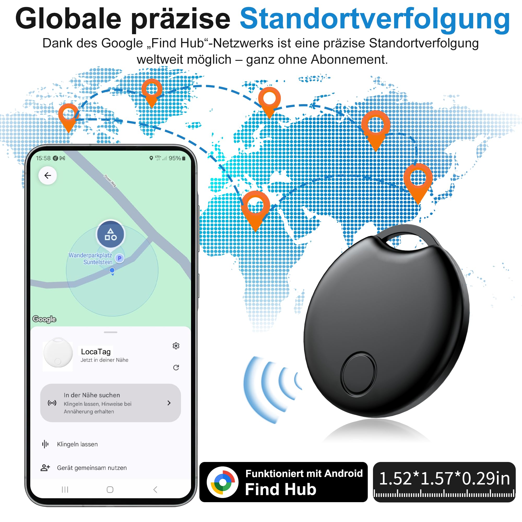 2026 Tracker Android Smart Tag 4er Pack, Smart Tag kompatibel mit Google's Find Hub (nur Android), Bluetooth Tracker für Schlüssel, Geldbörse, Fahrrad & Koffer, austauschbare Batterie