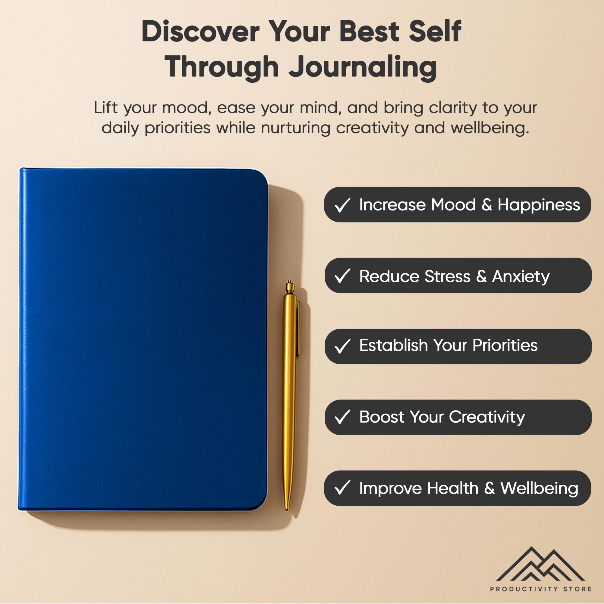 Diario para hombres y mujeres – Diario de gratitud, diario de salud mental y cuidado personal para mujeres y hombres – A5 – Azul – Productivity Store