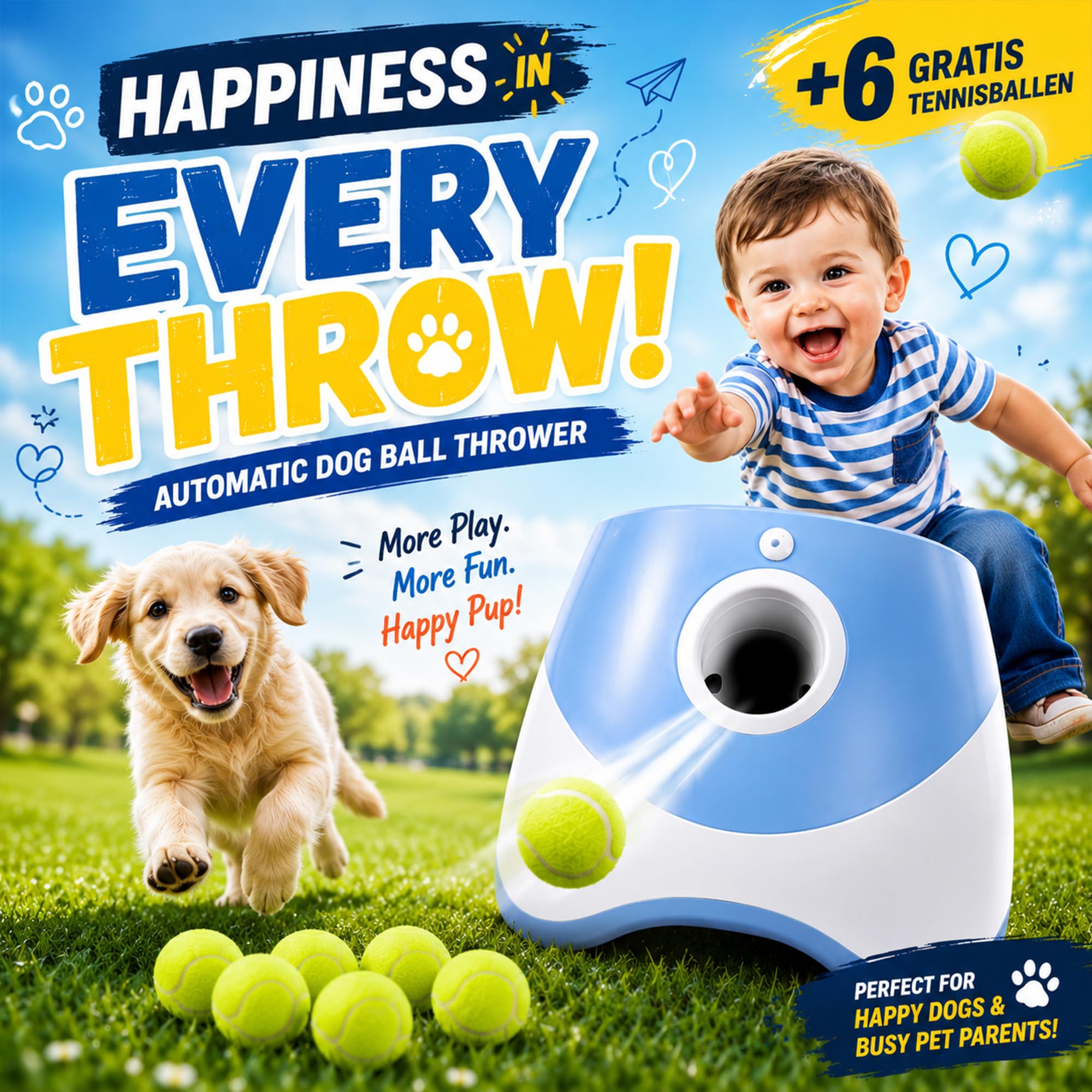 Lanceur automatique de balles pour chien avec lanceur interactif, balles de tennis et chargement USB, jouet d'intérieur et d'extérieur pour chiens de petite et moyenne taille