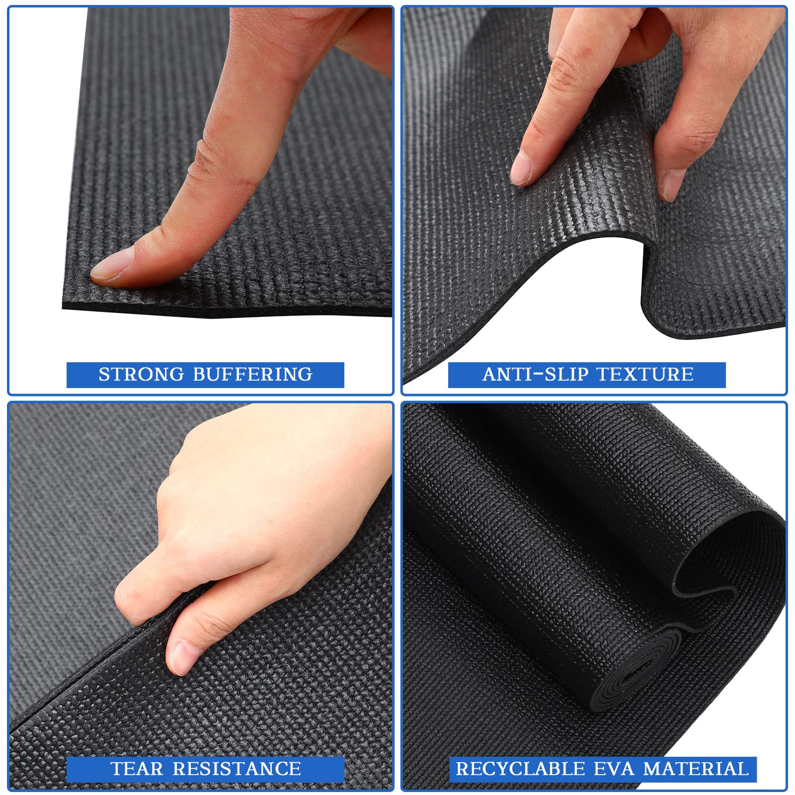 Riakrum 20 alfombrillas de yoga con correa de 72 x 24 pulgadas, tapete de yoga antideslizante para mujeres y hombres, suministros para el hogar (negro)
