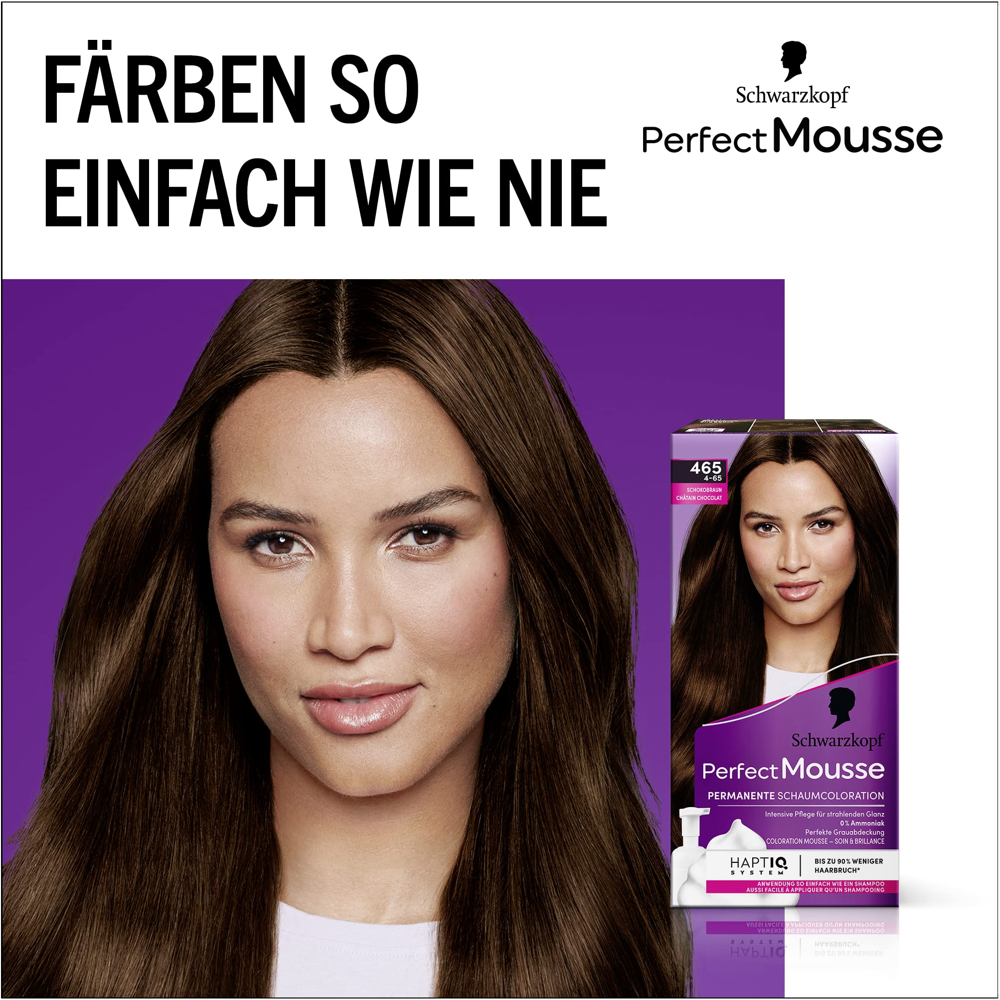 Schwarzkopf Perfect Mousse 465/4-65 farba do włosów w kolorze czekoladowym (93 ml), farba do włosów z perfekcyjnym pokryciem szarości, koloryzacja dla intensywnej pielęgnacji i promiennego połysku