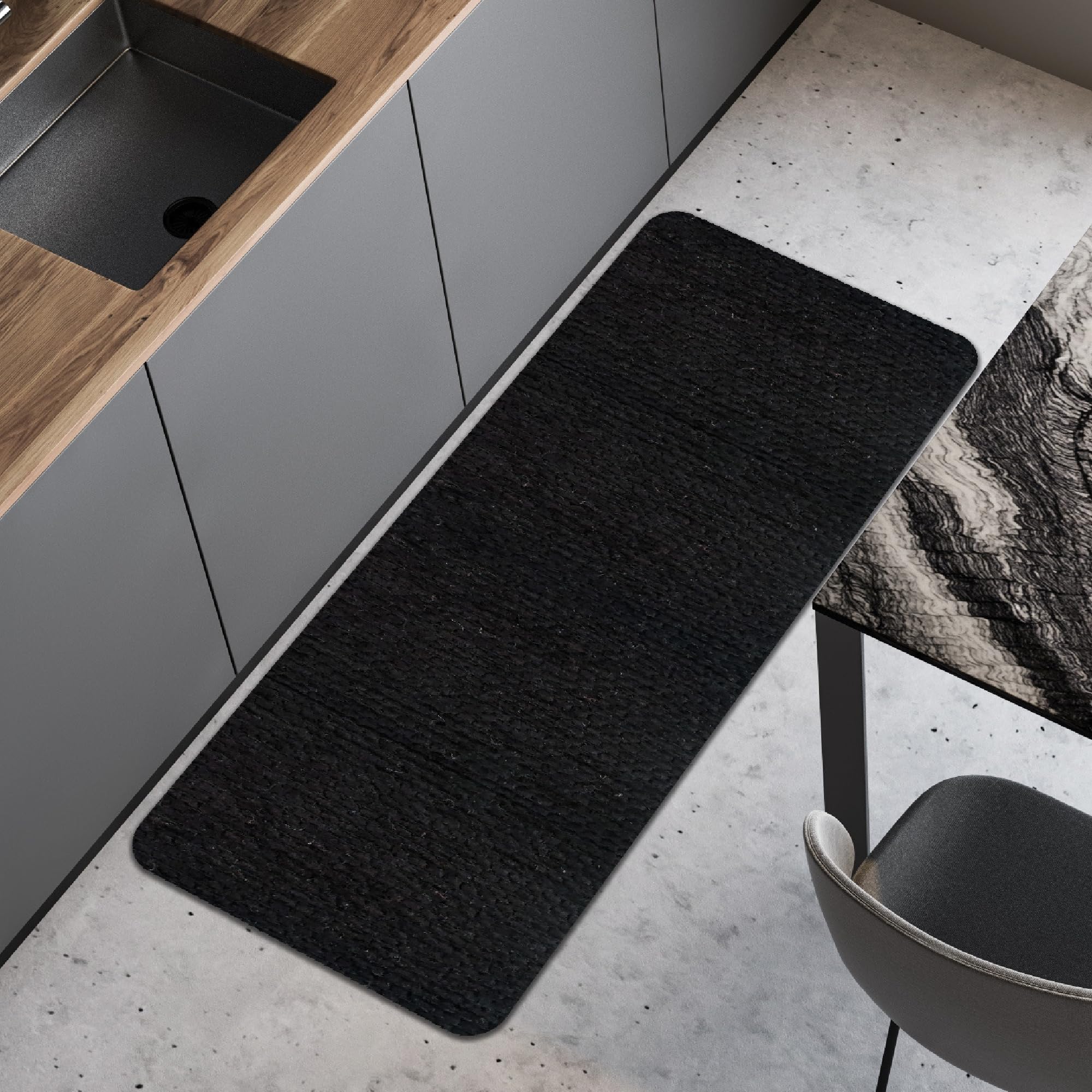 Comart - Tappeto Cucina Nancy - Antiscivolo - Lavabile in Lavatrice - Moderna Passatoia in Ciniglia - Runner per Corridoio e Cucina - Morbido e Resistente - Made in Italy - Nero - 50x130 cm