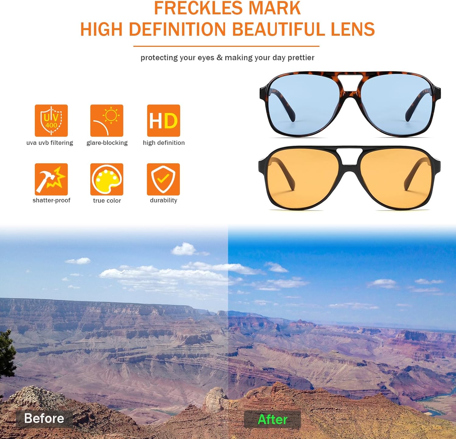 Freckles Mark Vintage Retro 70s Sunglasses for Women Men Classic Large Square Aviator Trendy Glasses - Image 5