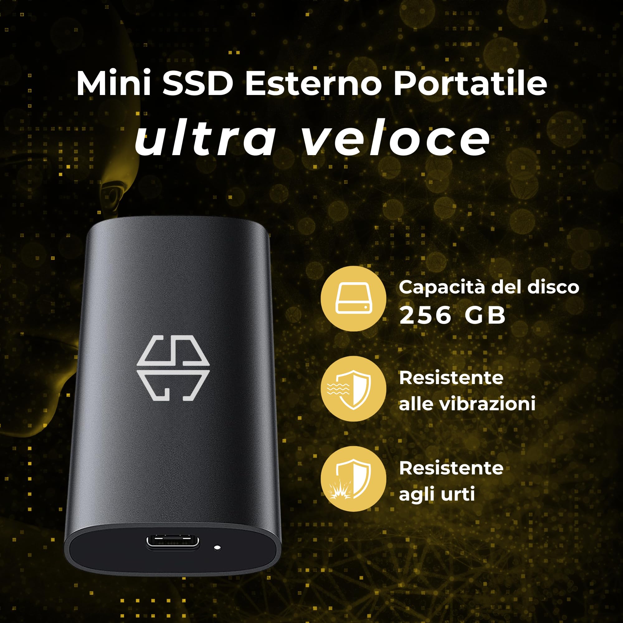 SG, Hard Disk Esterno Portatile con disco SSD interno da 256 Gb Nvme USB 3.0 per Notebook, pc, Desktop, archiviazione dati, supporto esterno, completo di cavo USB-C
