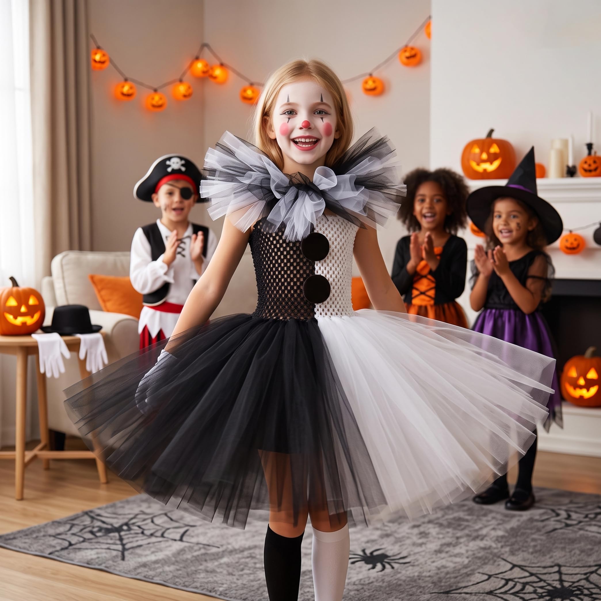Set costume da clown per bambini Completo completo 31, 5-35, 43 pollici | Design classico da clown, accessori completi, comodo tulle, ideale per Halloween e travestimenti
