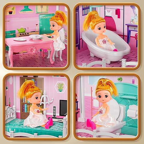 Miniatura 5 de Villa - Juguetes para niñas de 2, 3, 4, 5, 6, 7, juguetes de bricolaje con 2 muñecas, regalos de cumpleaños para niñas de 4 a 8 años, juego de