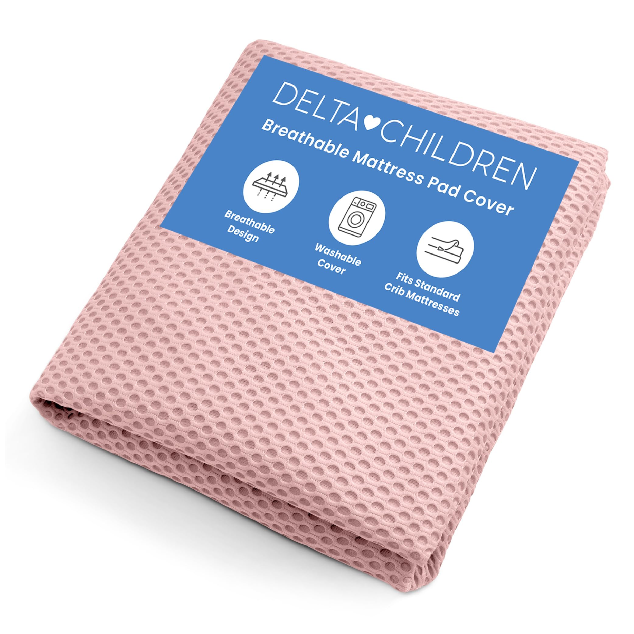 Delta Children Breathable Crib Mattress Pad Cover - Make Every Crib Mattress Breathable - Elastic Edges for Secure, Universal Fit - Machine Washable - 1 Pack, Pink