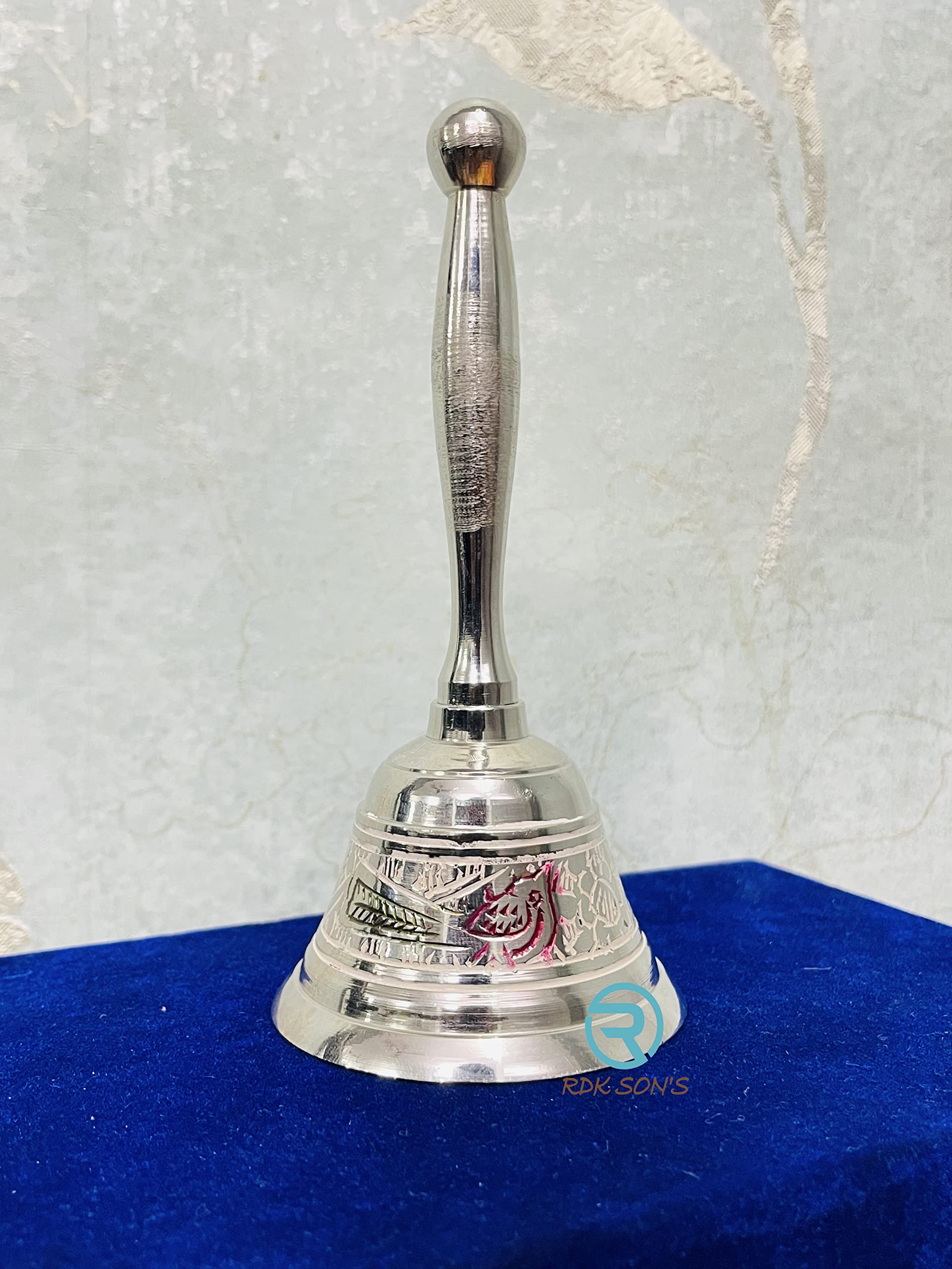 RDK SON'S Pure Brass Silver-Plated Puja Bell β Ghanti for Home Temple, Mandir, and Pooja Room | Traditional Prayer Bell for Daily Rituals & Festivals 1