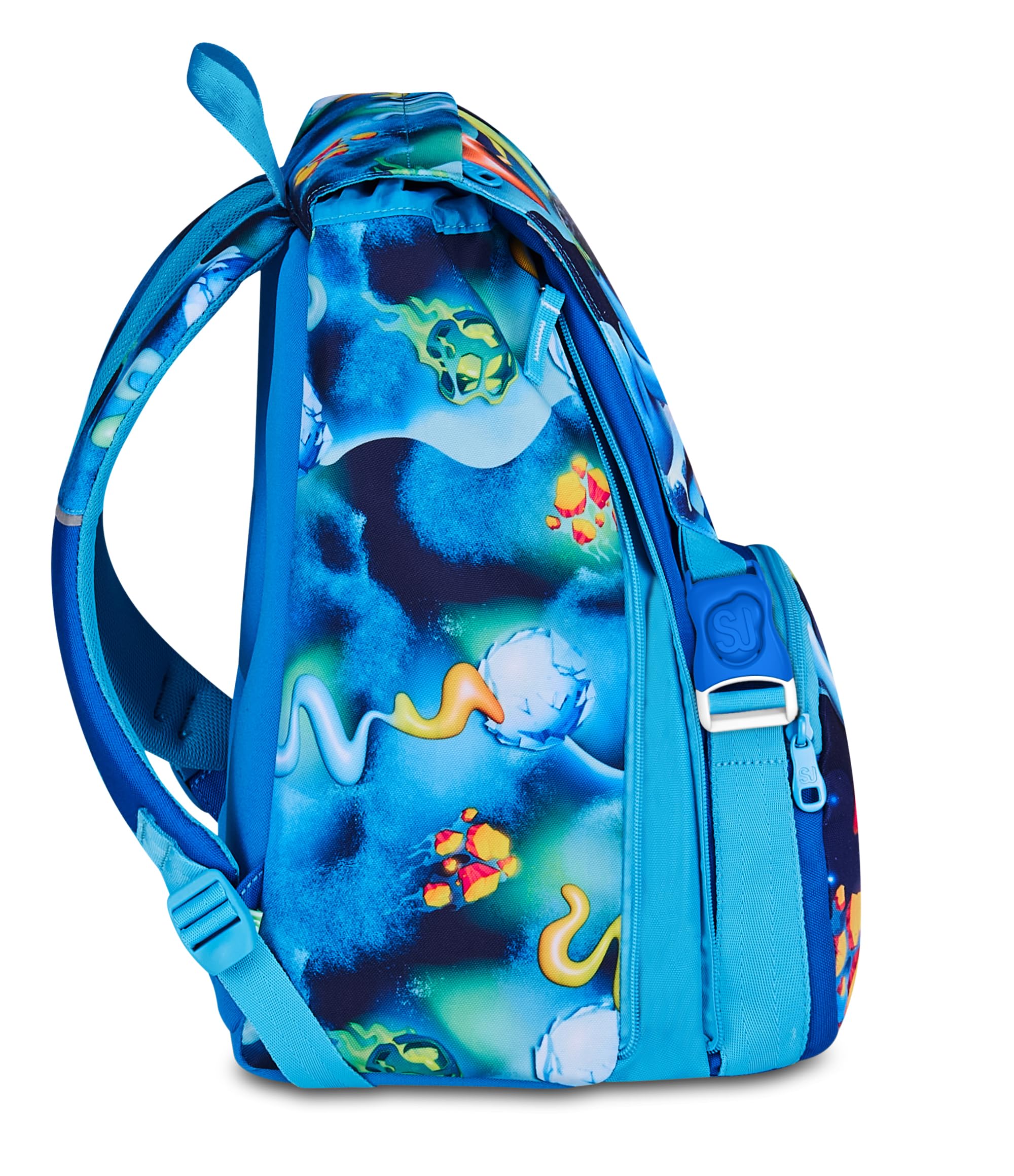 SJ GANG STYLE JAM GANG Zaino Scuola Estensibile SPACE RIDE, Blu, 24L, Zip Laterali, Ali missile a scomparsa, Applicazione astronauta 3D, Tasca frontale, Tasca portaborraccia, Scuola elementare,Bambino
