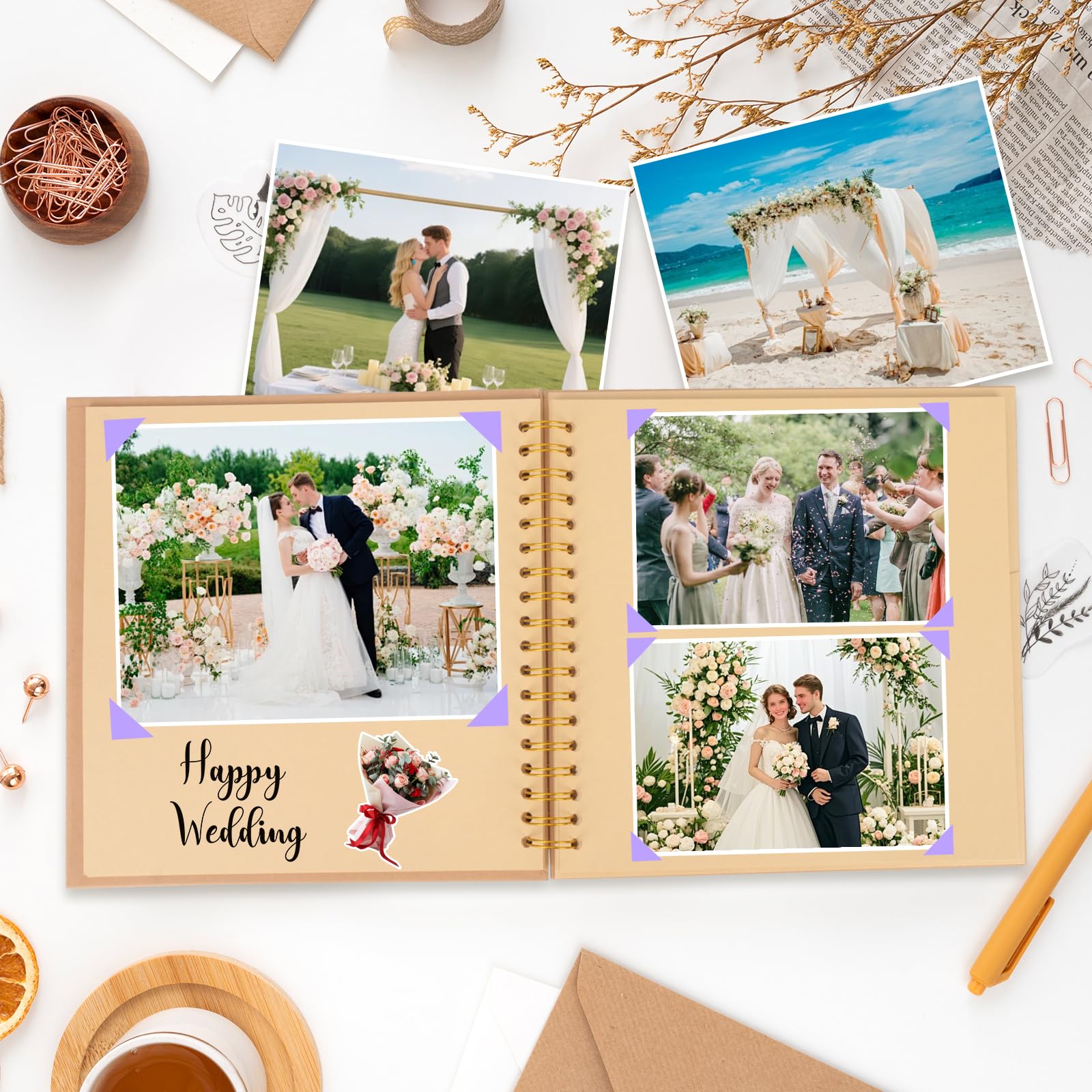 Álbum de fotos de 12 x 12 pulgadas con páginas de papel kraft, álbum de recortes para viajes, boda, aniversario familiar, baby showers, 60 páginas en blanco, libro de recuerdos de fotos y proyectos de