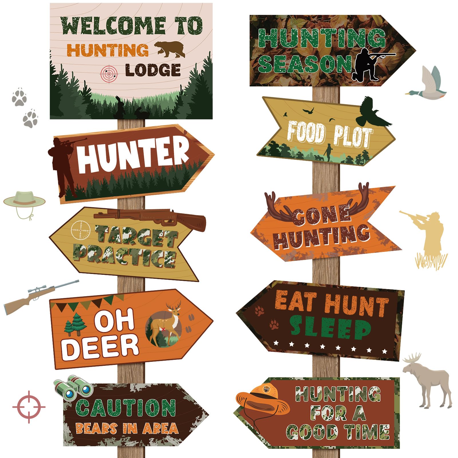 Hooqict 20 Pieces Hunting Party Decorations Hunting Themed Party Directional Signs for Camo Deer Birthday Party Decorations Welcome to Camouflage Party Supplies for Boys Men