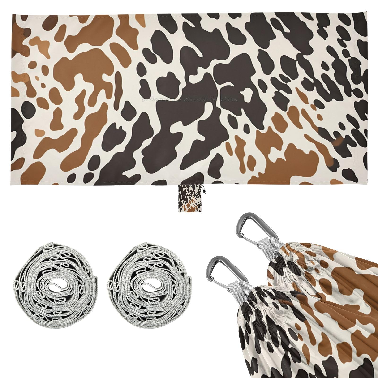 Haskirky Cow Print Camping Hammock, Single Portable Hammocks with Tree Straps & Attached Carry Bag, 330Lbs Capacity Perfect for Outside Indoor Hiking Beach Backpack Travel