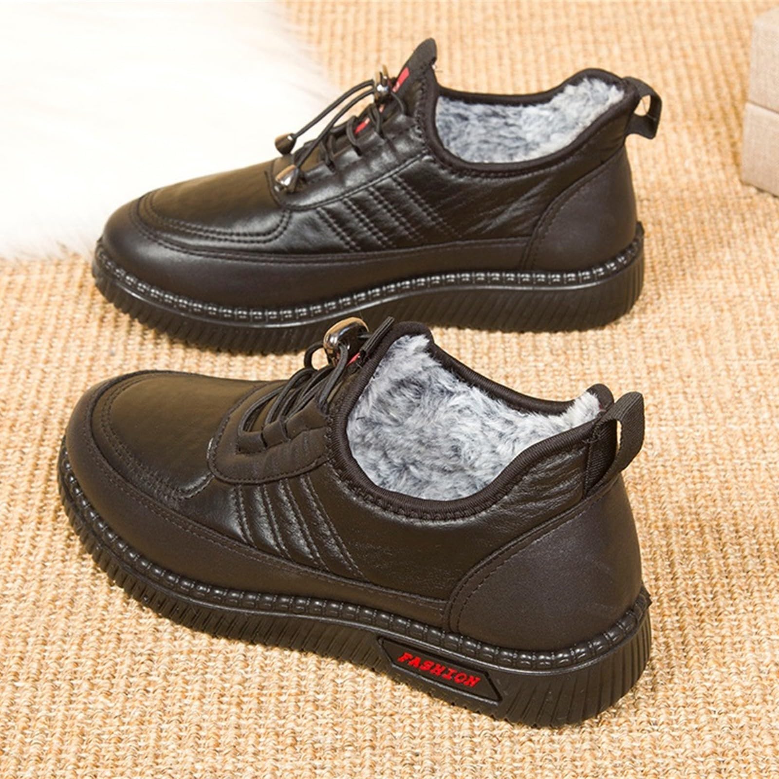 Chaussures d'hiver pour femme - Doublées - En cuir - Antidérapantes - Chaussures de randonnée - Chaussures basses - Bottes d'hiver - Bottes chaudes - Bottes de travail
