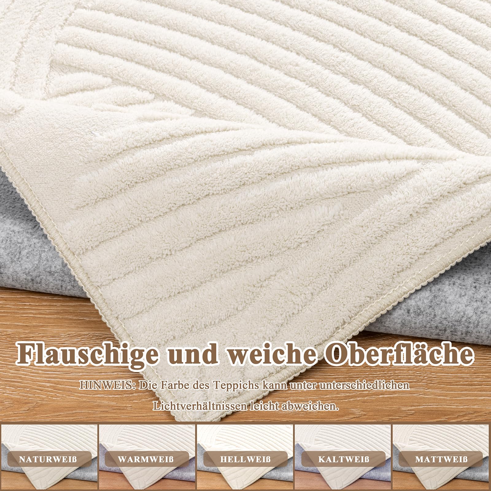Waschbarer Teppich 160x230 cm für Wohnzimmer, Beige weich flauschig mit Rutschfester Unterseite, kurzflor Design für Schlafzimmer Esszimmer Büro
