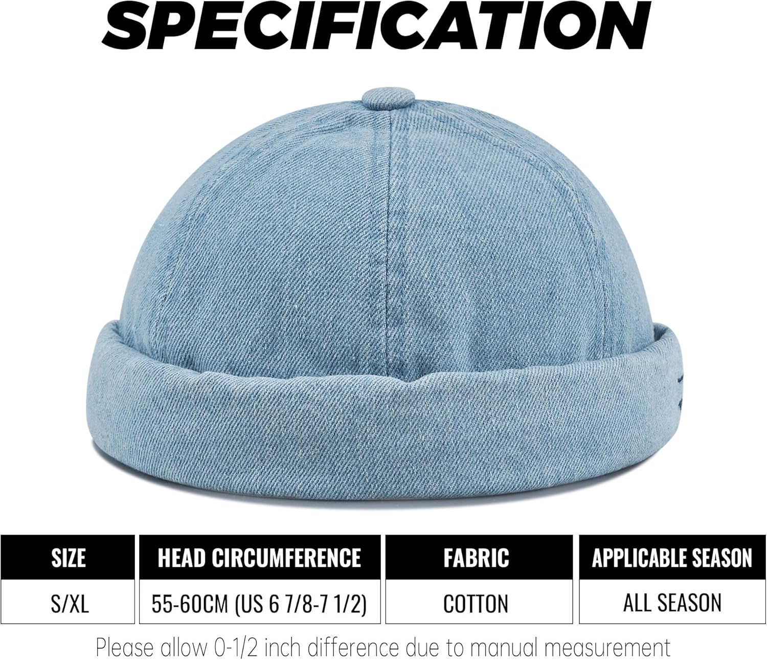 Croogo Denim Docker Hat Fashion Brimless Beanie Hat Retro Worker Skull Cap Rolled Cuff Sailor Cap Hip Hop Dancing Watch Cap - Image 6