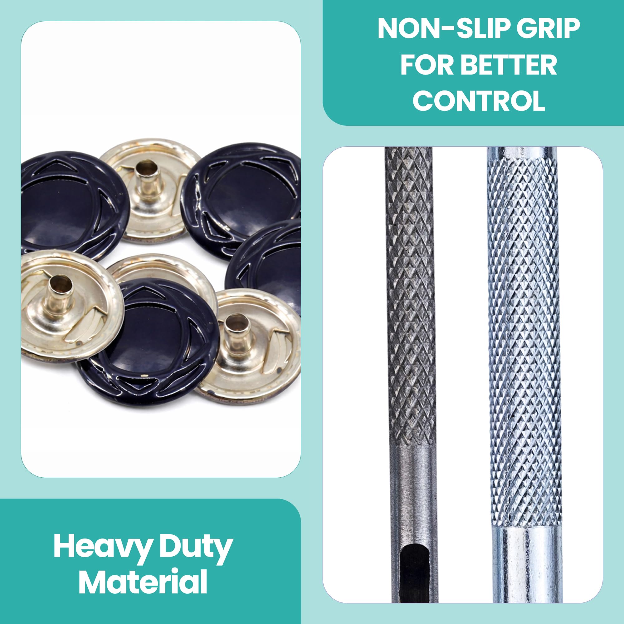 Trimming Shop 15mm Botones a Presión 4 Parte, Durable y Ligero Metal Cierres con Mano Fijación Herramienta para Jeans, Cuero, Tiras Costura Proyectos, Ropa Reparación - Mate Negro con Diseño, 1000pcs
