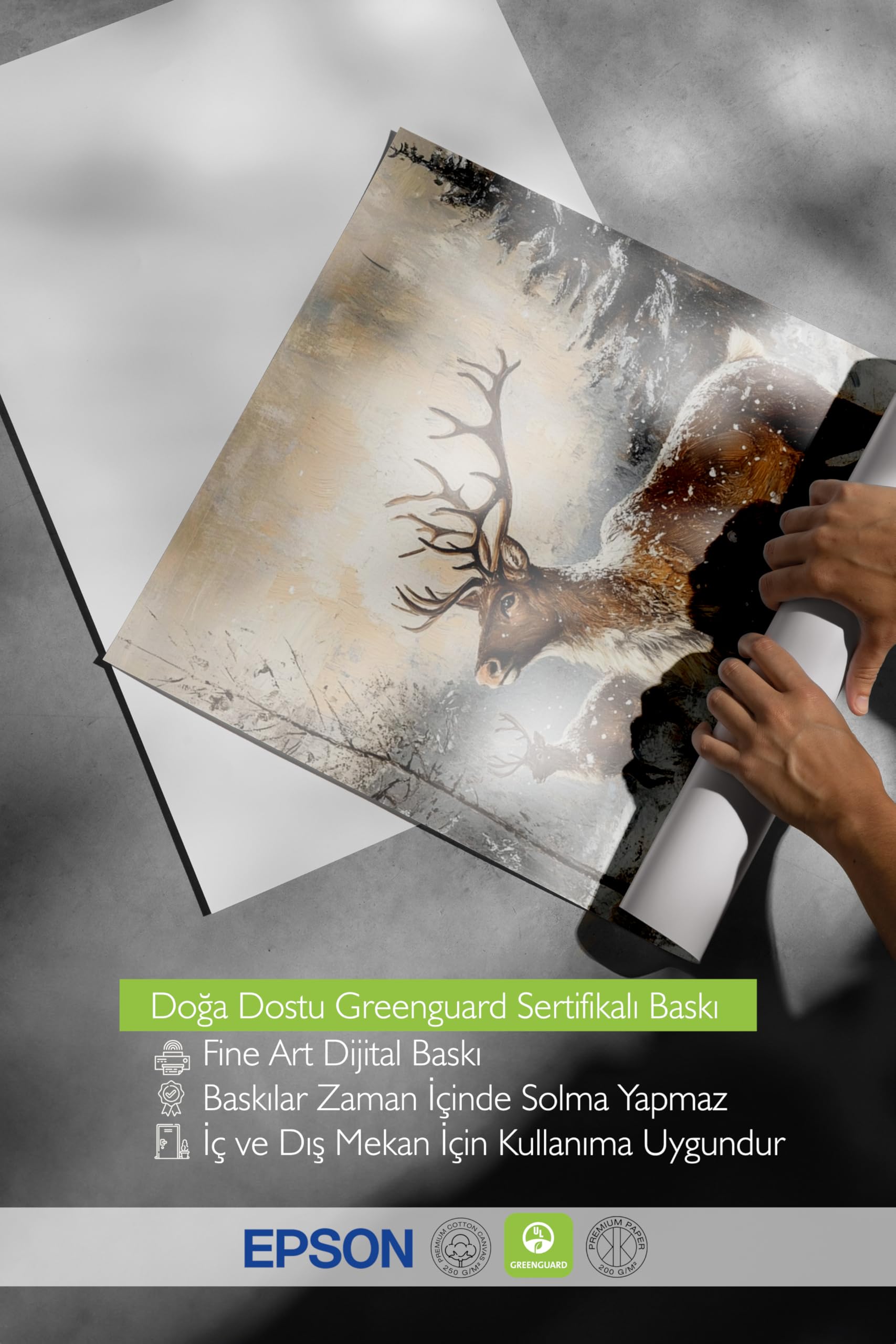 Zestia Siyah Çerçeveli Tablo, Geyik ve Orman Yağlı Boya Tarzı, Yatak Odası Dekoru Poster No: 108521 50 x 70