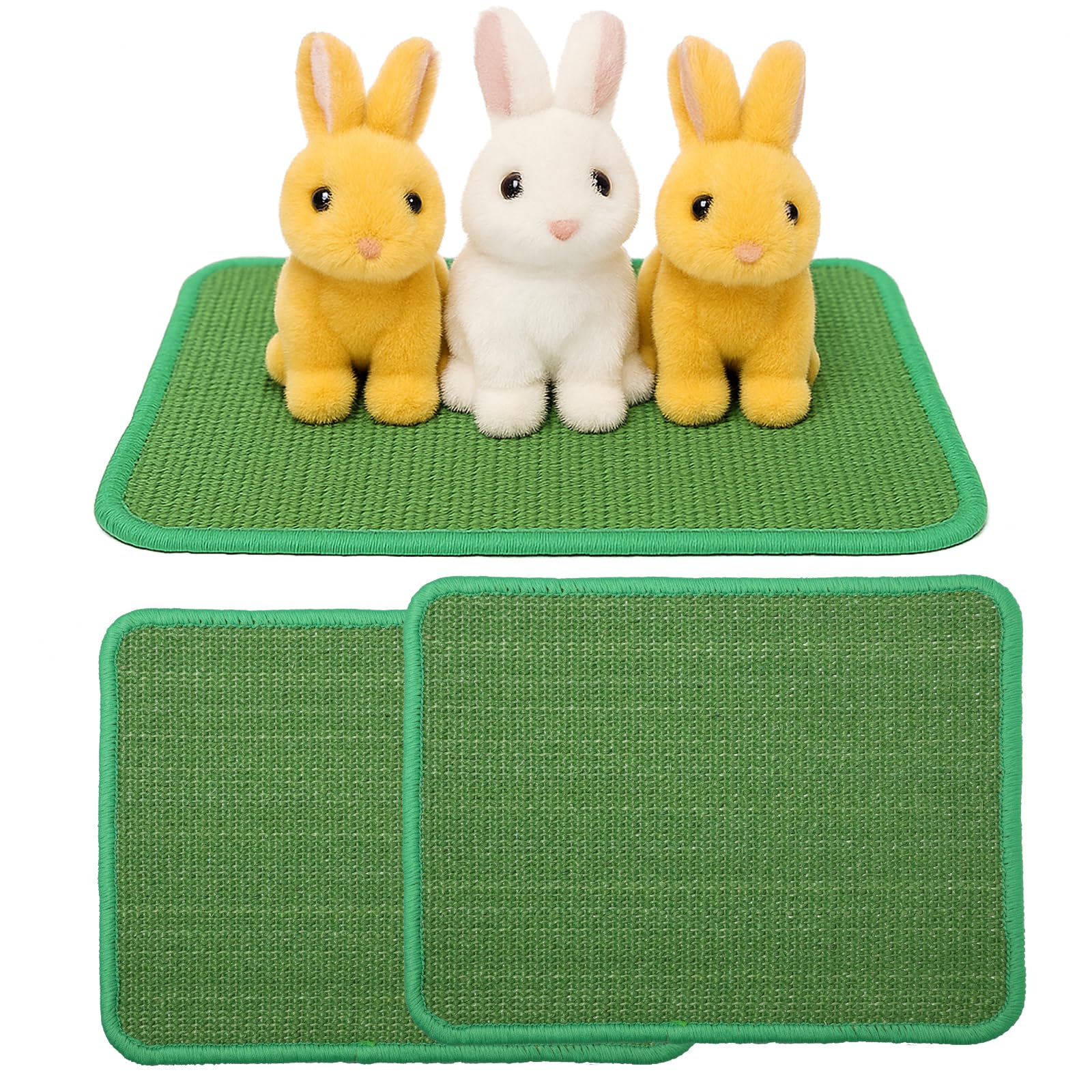 2 peças de tapete de arranhador de coelho verde, tapete de arranhar de sisal natural,