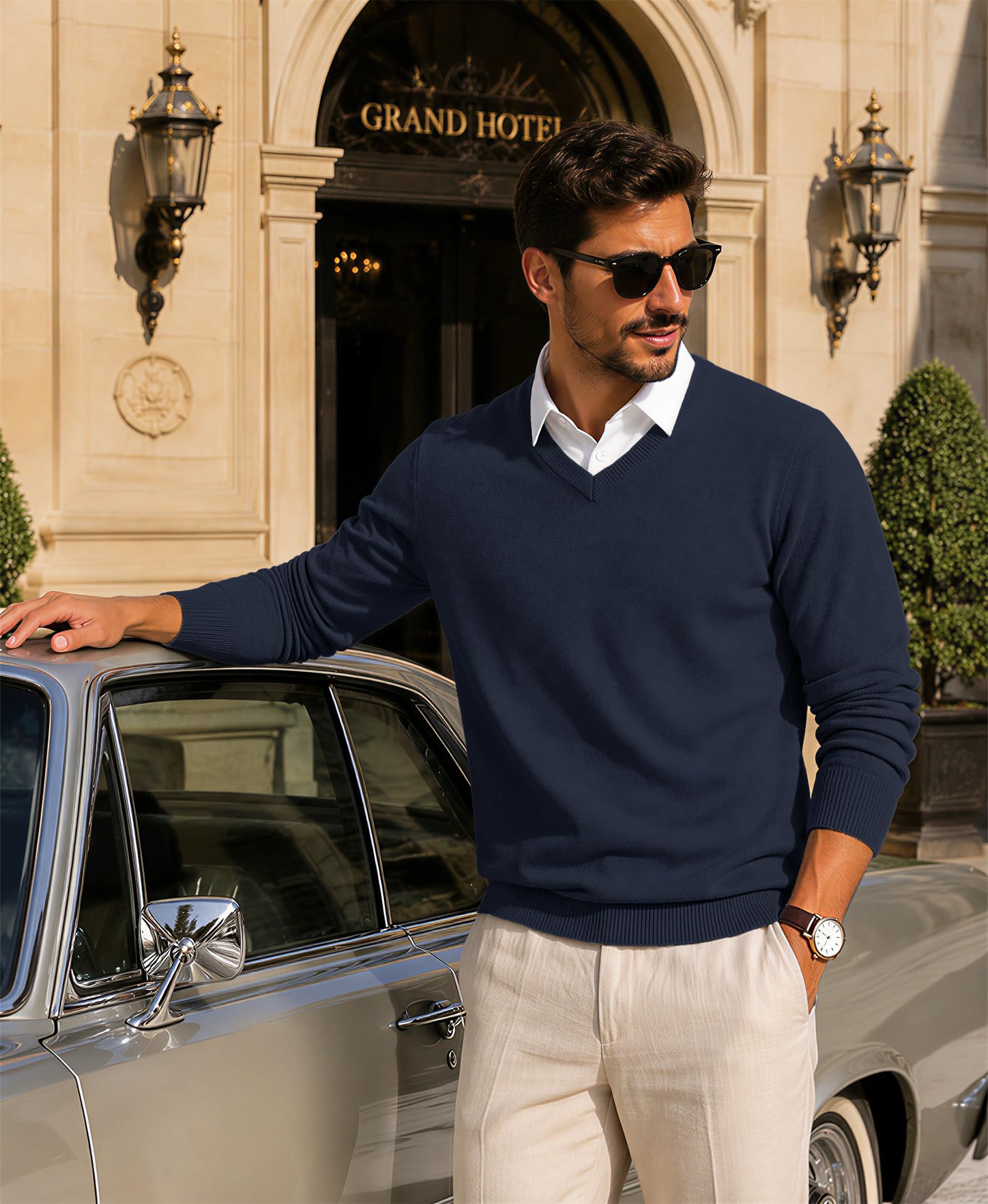Pull Homme Col Chemise Pullover Manches Longues Tricot | Col Classique Pull en Tricot pour l'automne Hiver Élégance Décontractée