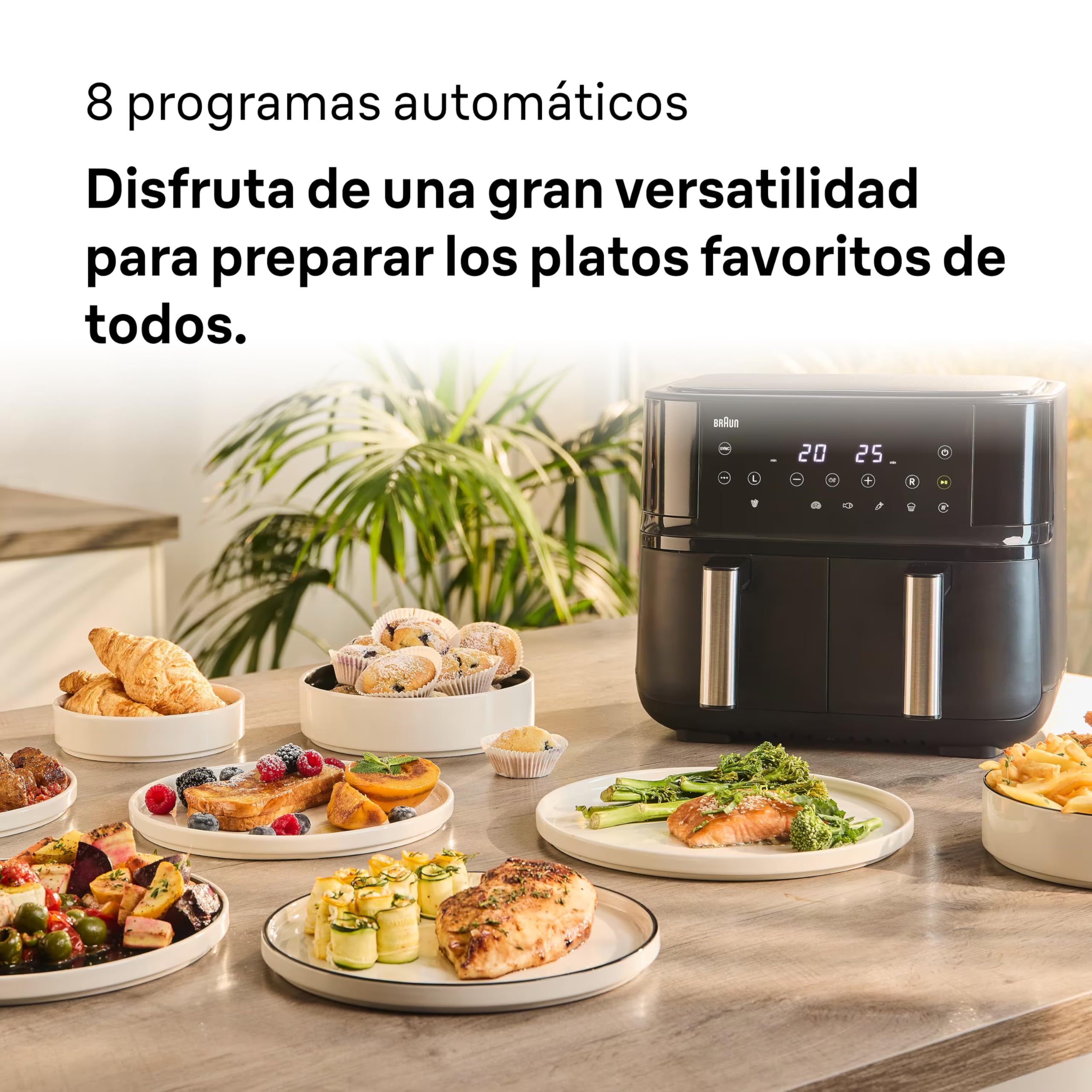Braun TwinCook 3 TD3030IBK, frytkownica na gorące powietrze, 2 komory, 8 l (4 l + 4 l), 80-200°, Airfryer z funkcją synchronizacji, 8 programów, łatwe czyszczenie, 2850 W, czarna