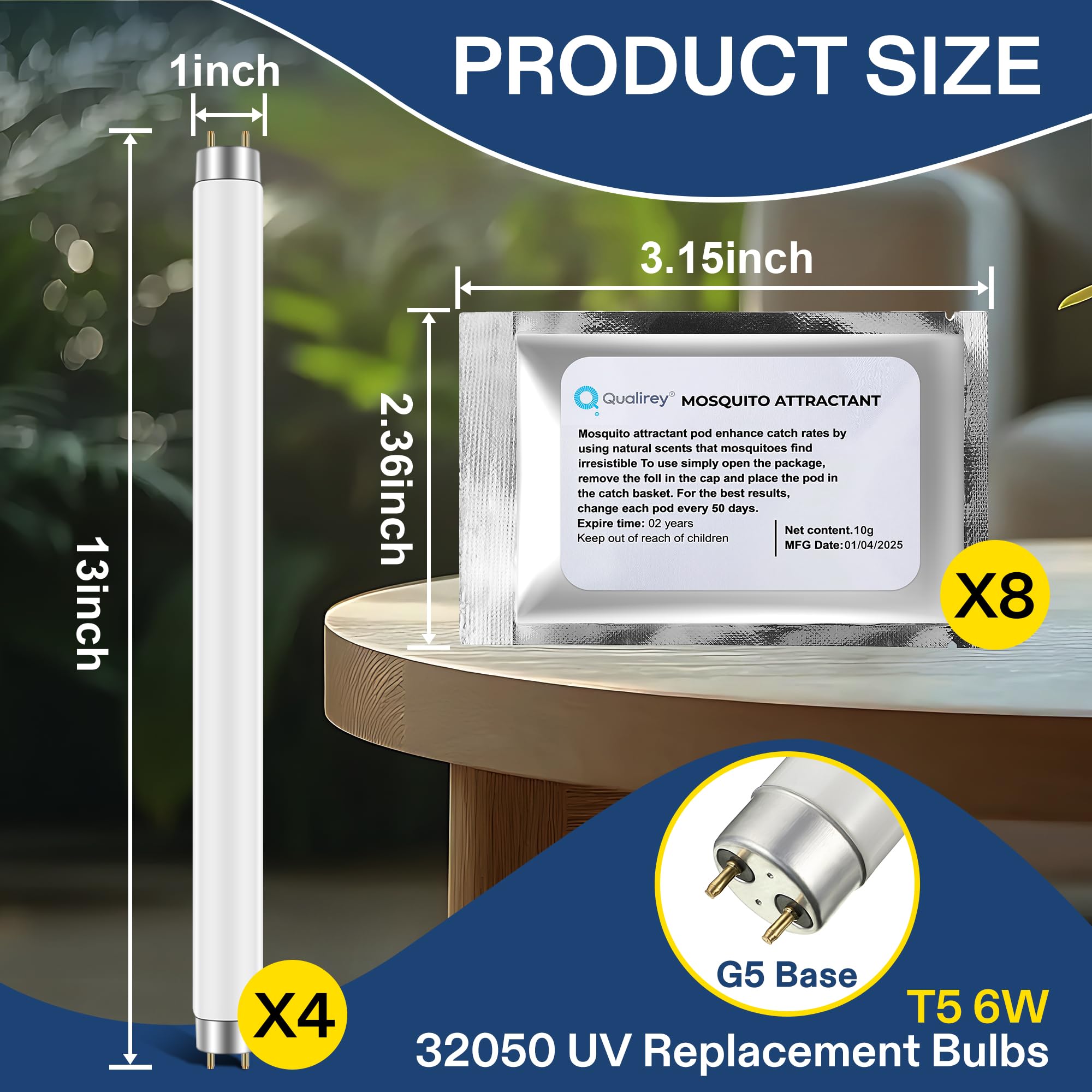 Qualirey 32050 Lampadina di ricambio per kit di attrattori per zanzare, compatibile con DynaTrap DT2000XL/XLP DT3012, tubo fluorescente UV T5 da 6 W, trappola per esche antizanzare, alta velocità di