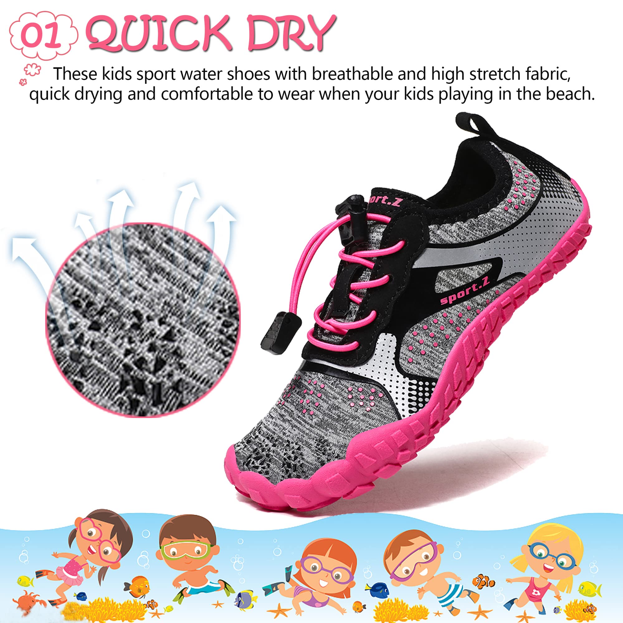 Maxome Chaussures Aquatiques pour Enfants garçons et Filles Chaussures de Plage pour Enfants Chaussures de Natation Séchage Rapide Légères pour Le Surf et la plongée, 29-36 EU