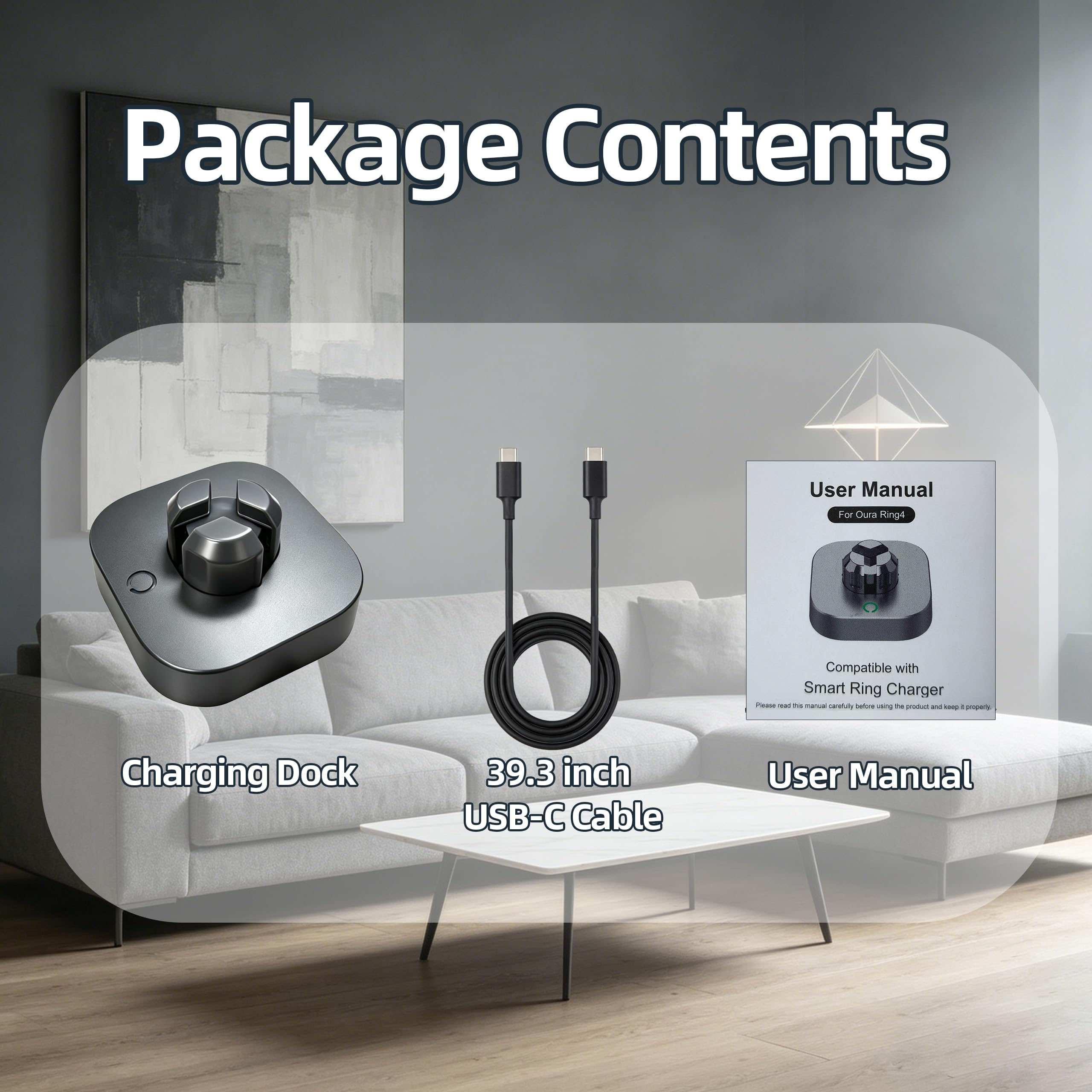 Caricabatterie compatibile con Ou-ra Ring Gen 4: dock di ricarica rapida per dimensioni 7/8/9/10/11/12/13 con cavo USB-C (non compatibile con Ring Gen 3)