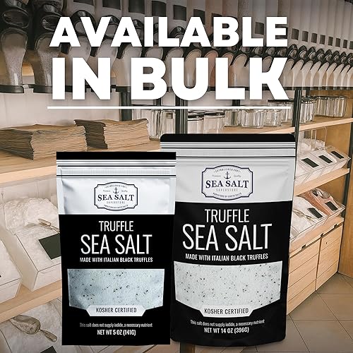 Vista 5 de Sal marina italiana de trufa negra, negro natural para sopas y salsas, sal gourmet suave y rica con infusión de trufa, bolsa de 5 onzas, Caravel
