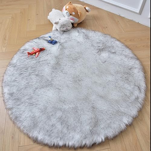 duduta Alfombra redonda de piel de oveja sintética de color negro y blanco de 4 x 4 pies, esponjosa y esponjosa para decoración de cuarto de bebé, disponible en Yaxa Guatemala