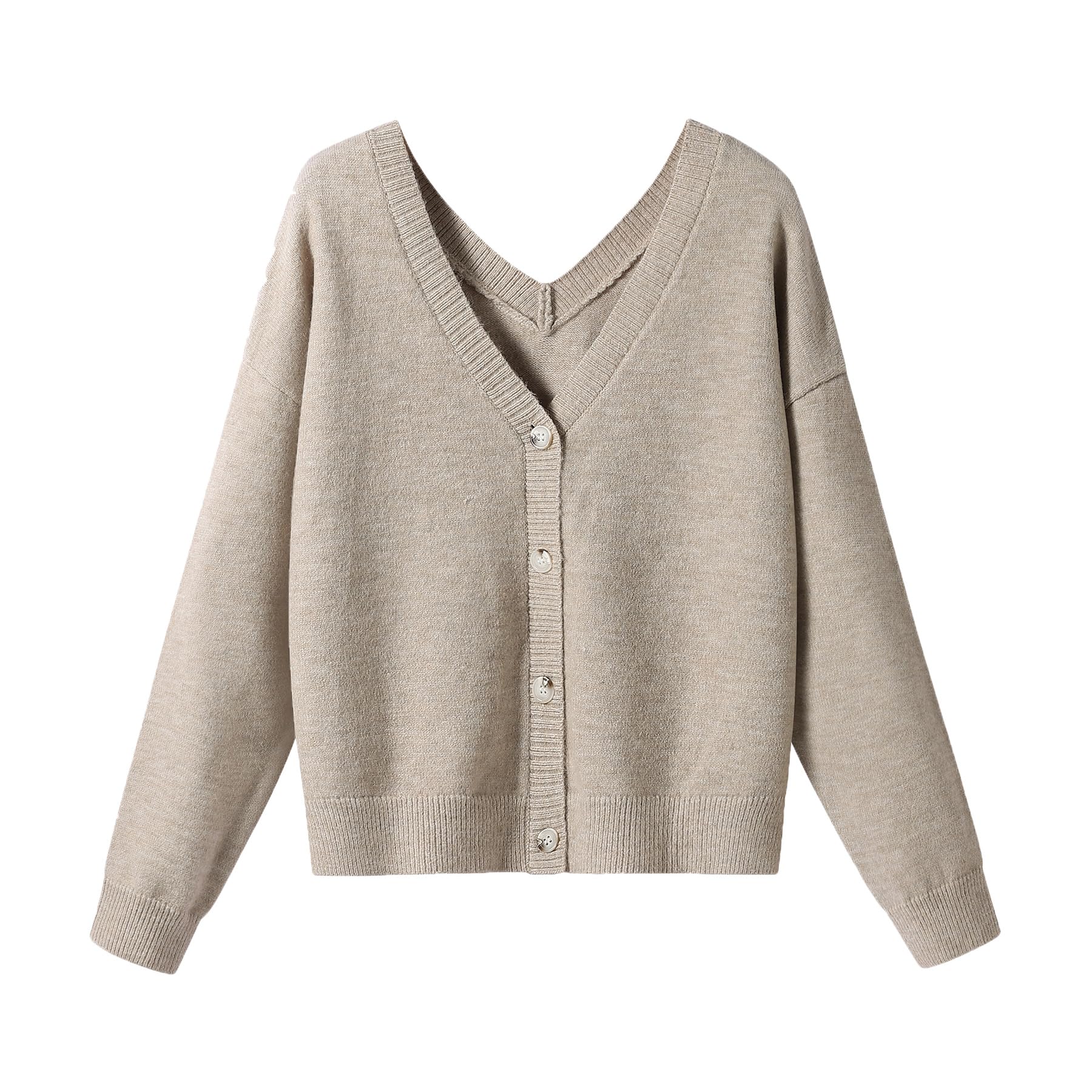 Fall Sweaters for Women 2025 Double V-Neck Long Sleeve Button Up Soft Knit Cardigan Sweaters