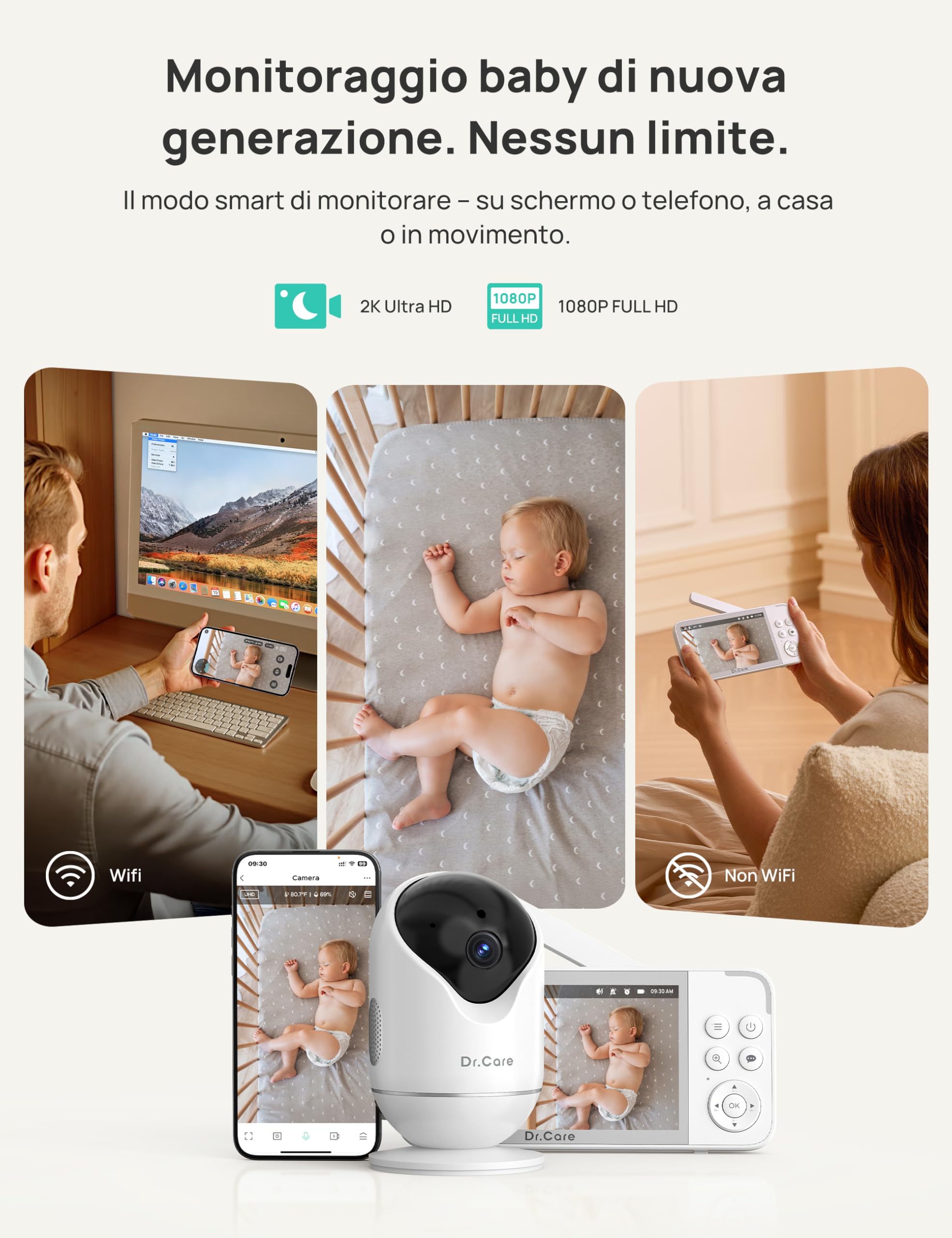 Monitor WiFi Baby Dr.Care VistaView 1080P Split Screen - Dettaglio