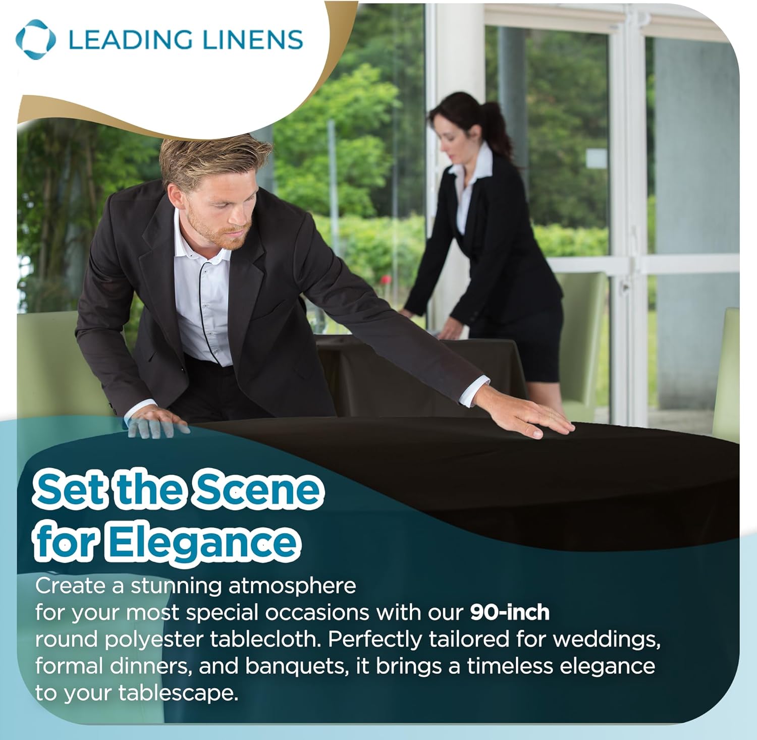 Sparkles Make It Special 10-pcs 90" Inch Round Polyester Cloth Fabric Linen Tablecloth - Wedding Reception Restaurant Banquet Party - Machine Washable - Black