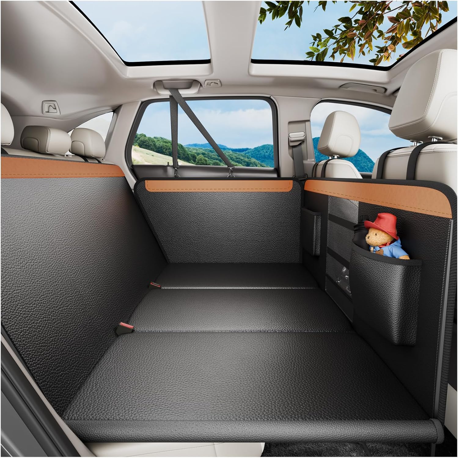 Back Seat Extender for Dogs,Upgraded PU Leather Dog Car Cover for Back Seat with Hard Bottom Holds 400lbs,Waterproof Seat Protector Dog Hammock for Car, Universal Fits SUV Small Truck