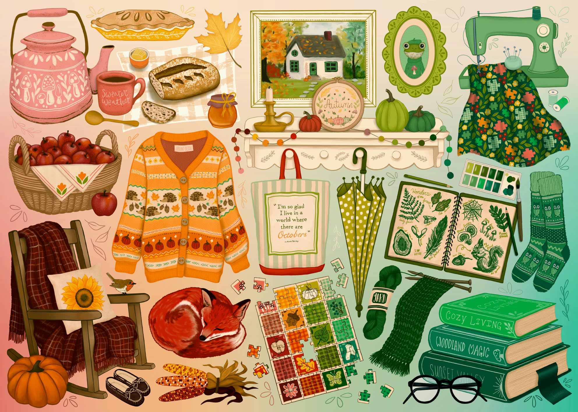 Elena Essex Casse-tête d'automne de 1000 pièces – Ambiances d'automne – Puzzle de 1000 pièces pour adultes, citrouille d'automne rustique, récolte confortable, Thanksgiving, Halloween, taille 71,1 x