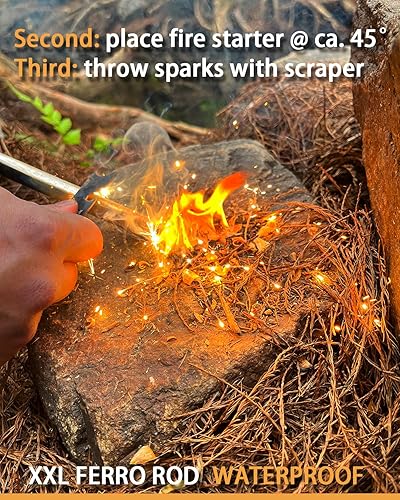 Miniatura 5 de YUNFIRE - Barra ferro de arranque de fuego de 5 x 12 pulgadas de grosor con golpeador multiherramienta y cuerda tipo 550, más de 25,000 golpes,