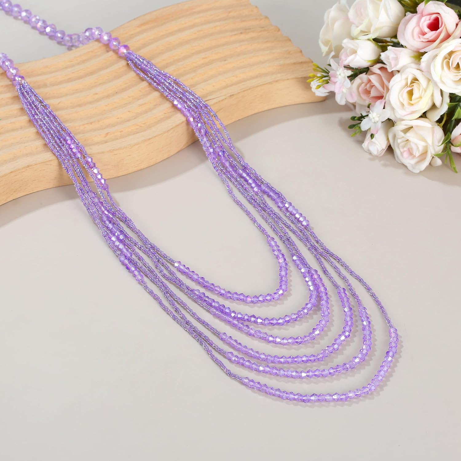 Long Layered Beaded Necklace for Women Trendy Multi-Strand Waterfall Chains Womens Dainty Statement Crystal Necklaces Costume Beads Strand Necklace Jewelry Gift