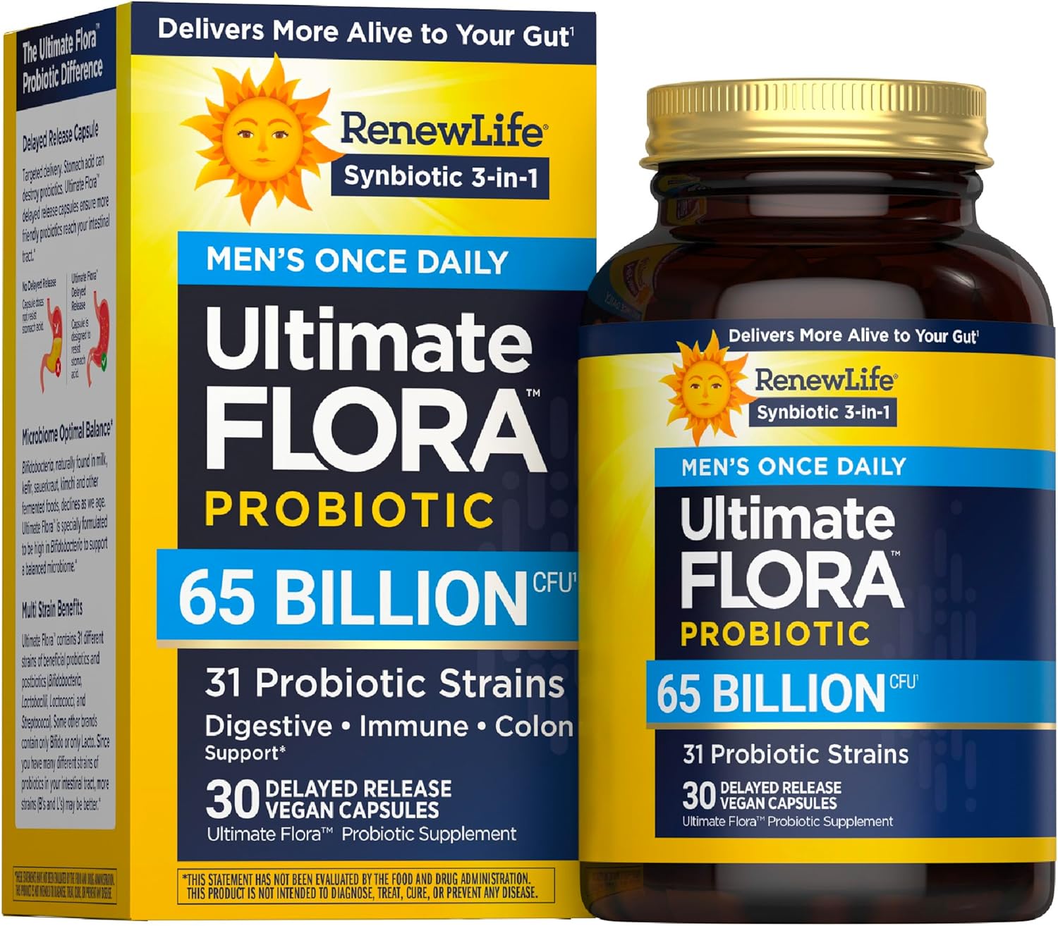 Renew Life Ultimate Flora Probiotics for Men 65 Billion CFU Delayed Release Vegan Capsules | Digestive Health | Immune Health | Dairy Free | 30 Count