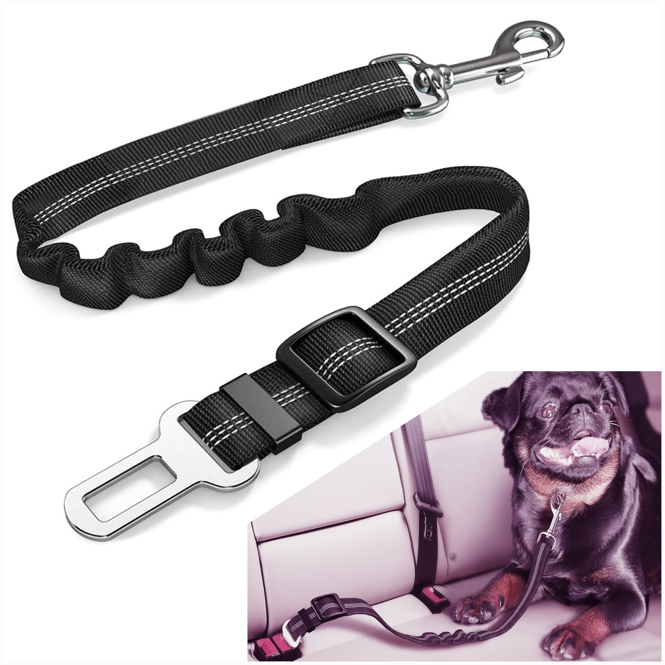 Car Seat Belt for Dogs Attaches to Harness Collar Adjustable 22 - 32 Travel Restraint System for 100lbs