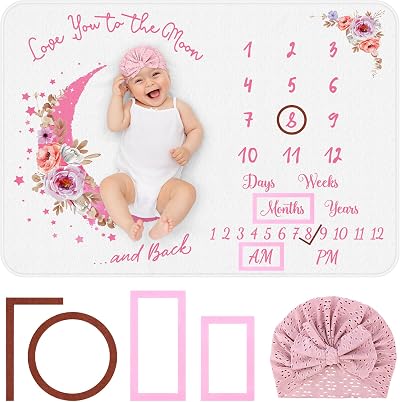 Baby Monthly Milestone Blanket,51"x40" Newborns Shower Gift for Baby Shower