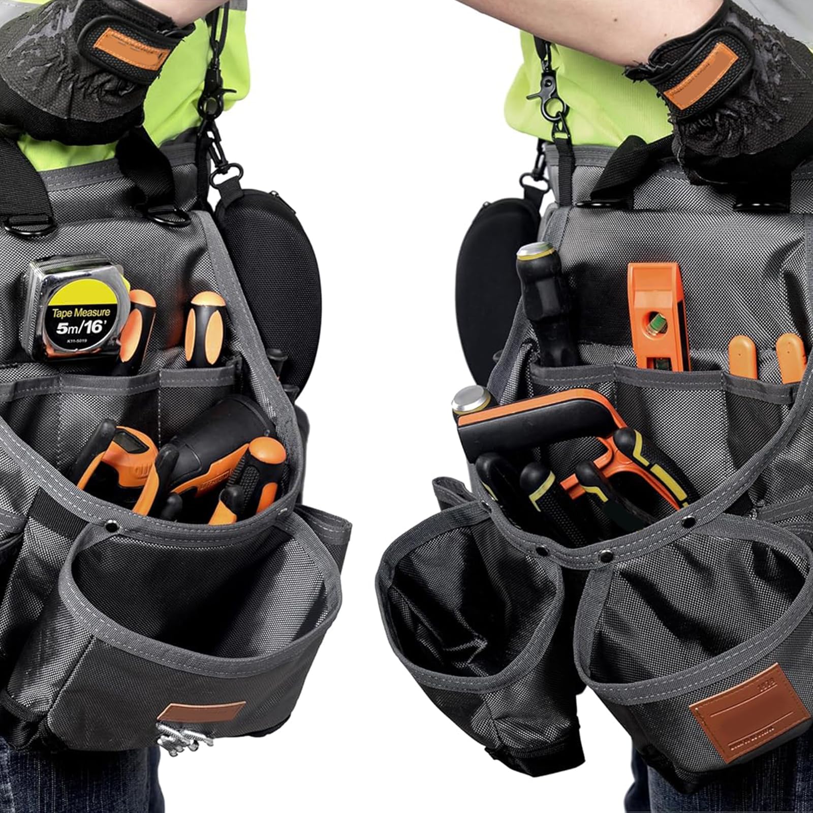 Cintura ergonomica per attrezzi da lavoro con scomparto portaoggetti multitasche, cinghia imbottita rinforzata, bretelle regolabili, tasche per attrezzi, cintura regolabile