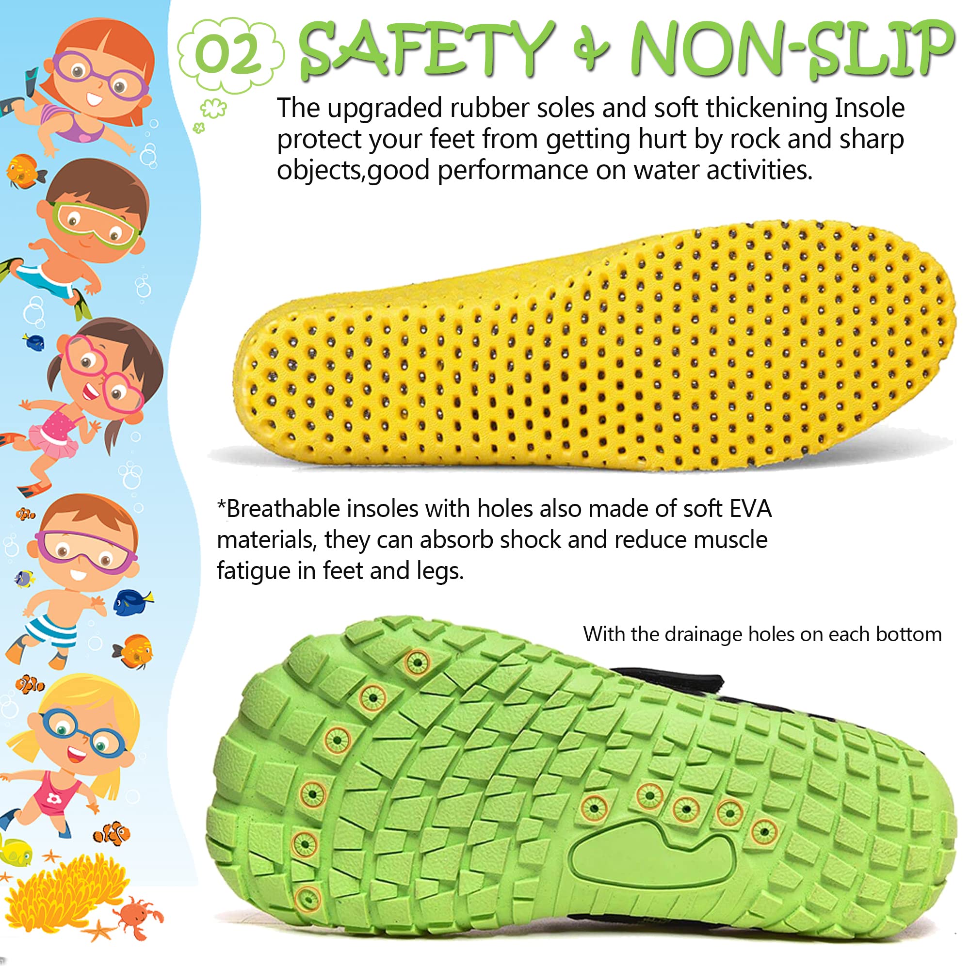 Wasserschuhe für Kinder, Jungen, Mädchen, Aqua, Pool, Schwimmen, Strand, Kinder, Barfuß, schnell trocknend, leicht, nass Surfen, Tauchen, schwarz/grün, 32 EU