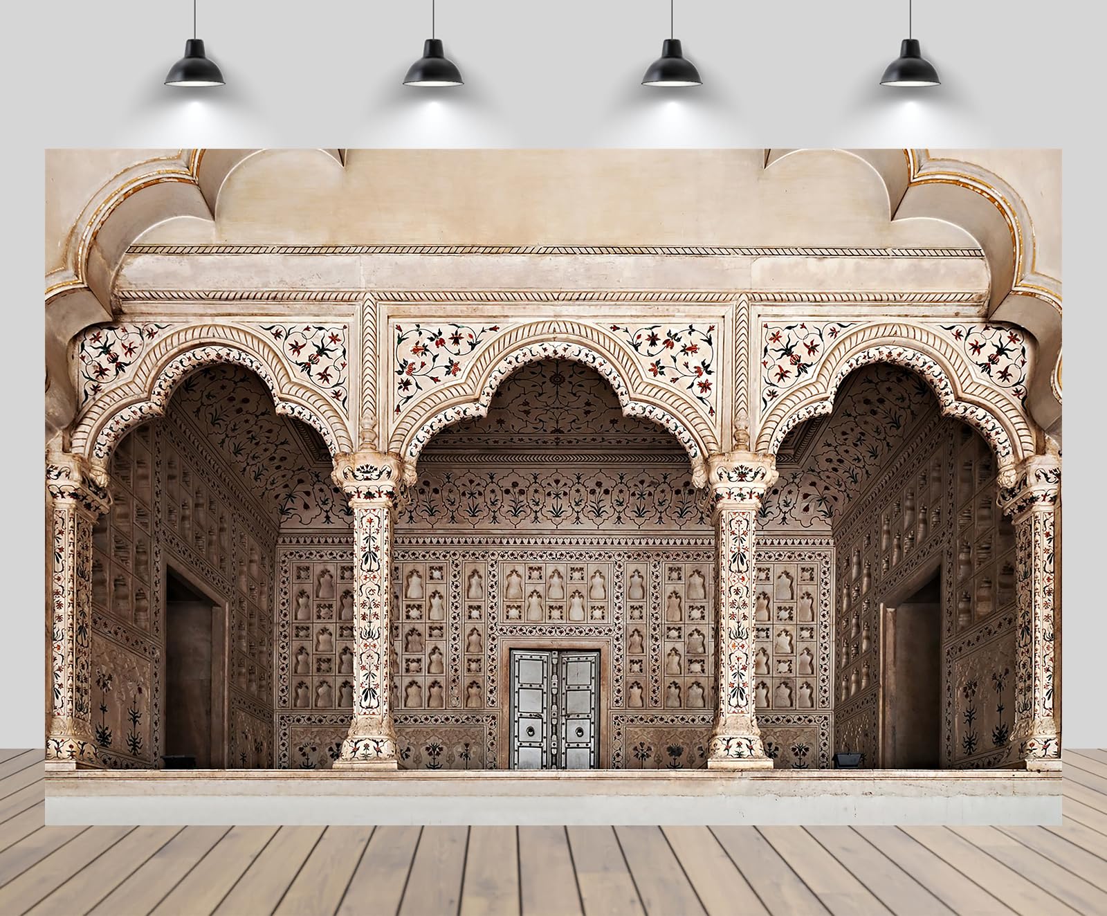 chnywork 7x5ft Agra Red Fort Photo Backdrop Asia India Arch Doors Islamic Carved Architecture Background for Asian Indian Theme Travel Party Decor