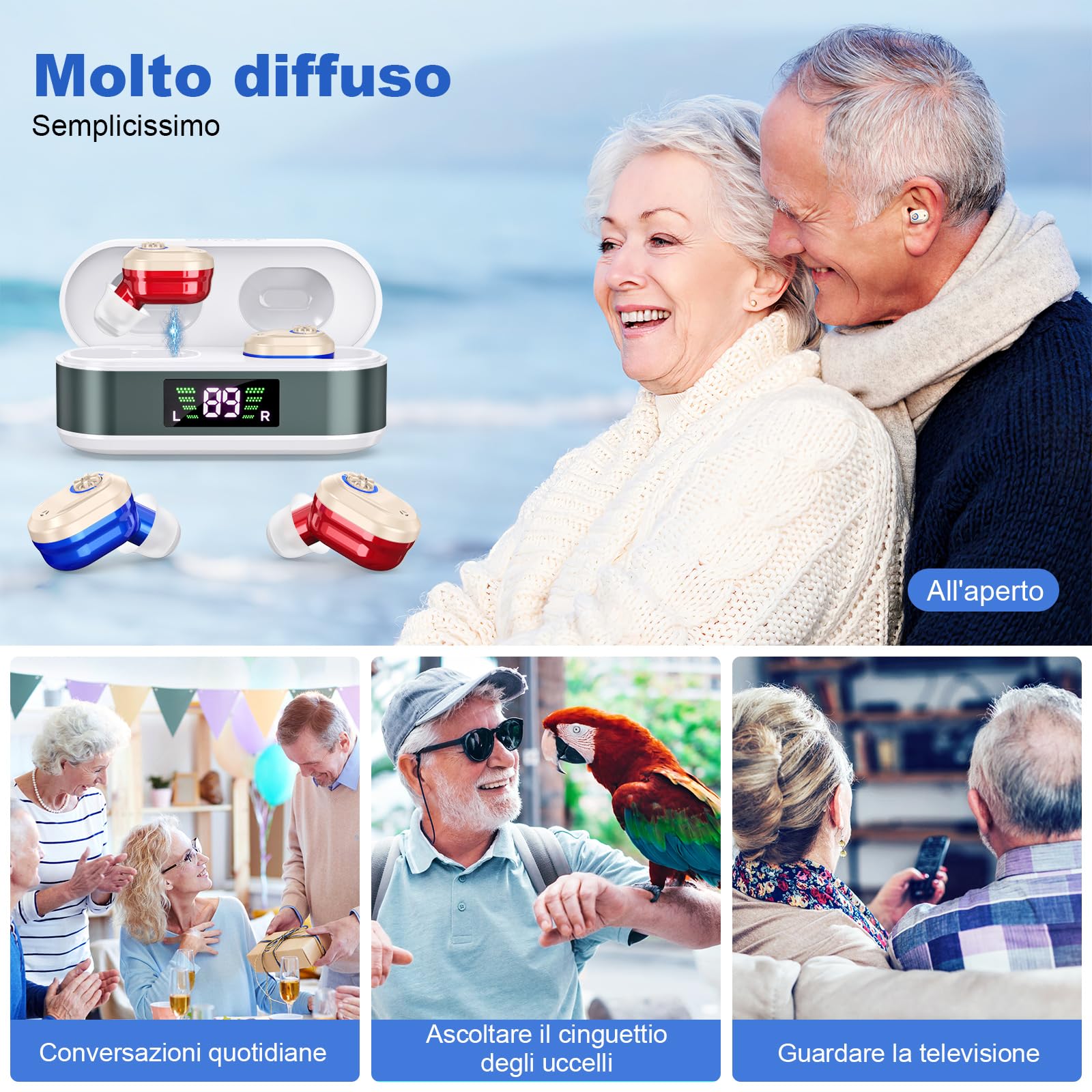 Amplificatore Dispositivo Digitale a Chip, Qualità Audio Nitida, Modello Ricaricabile,Rosso e Blu, Indicatore LED del Livello di Carica Della Batteria
