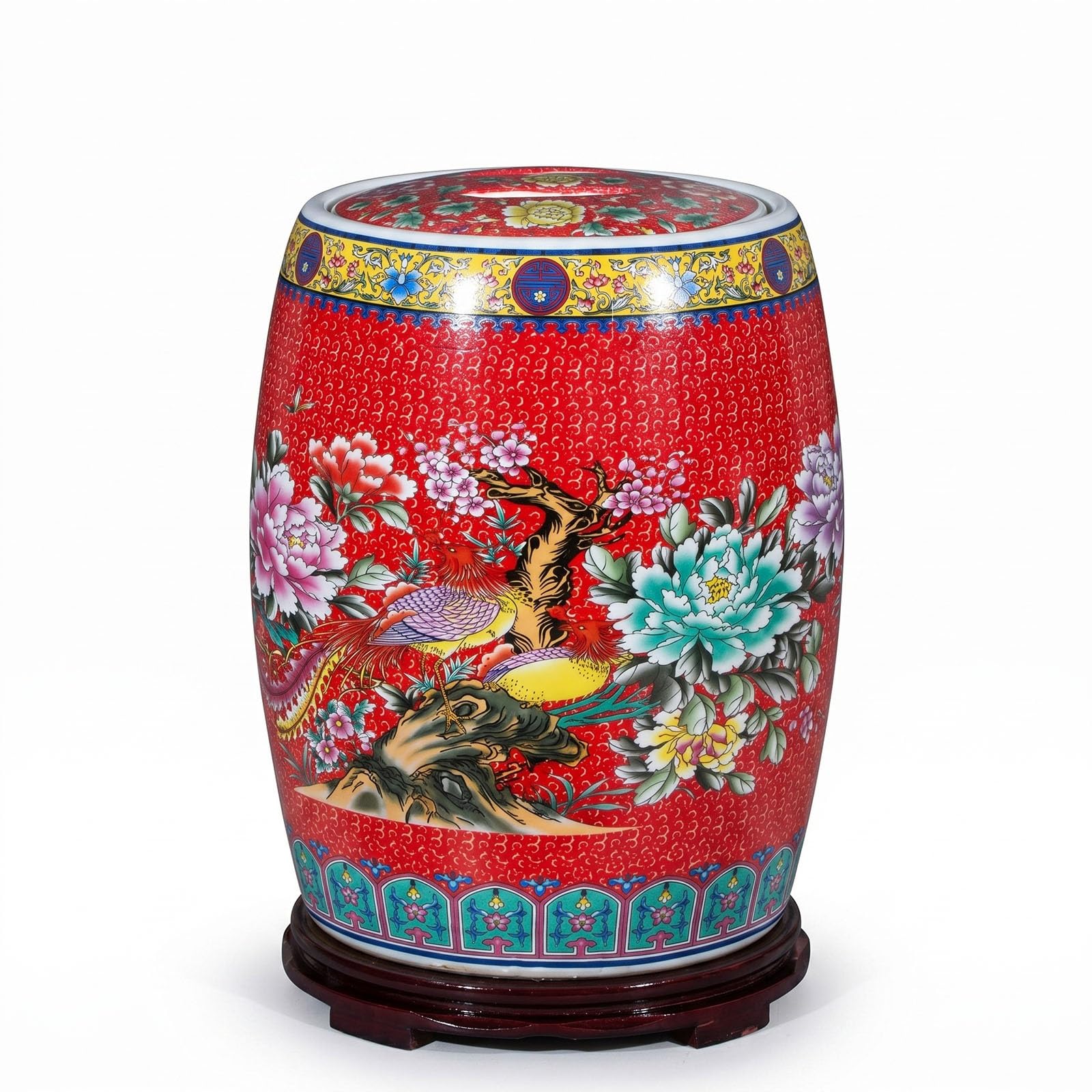 NEONMAN Large Ceramic Rice Jar with Airtight Lid – Vintage Grain Storage Container for Household Kitchen, Ideal for Rice, Grains, Flour, Sugar & Dry Goods(Red,15kg)