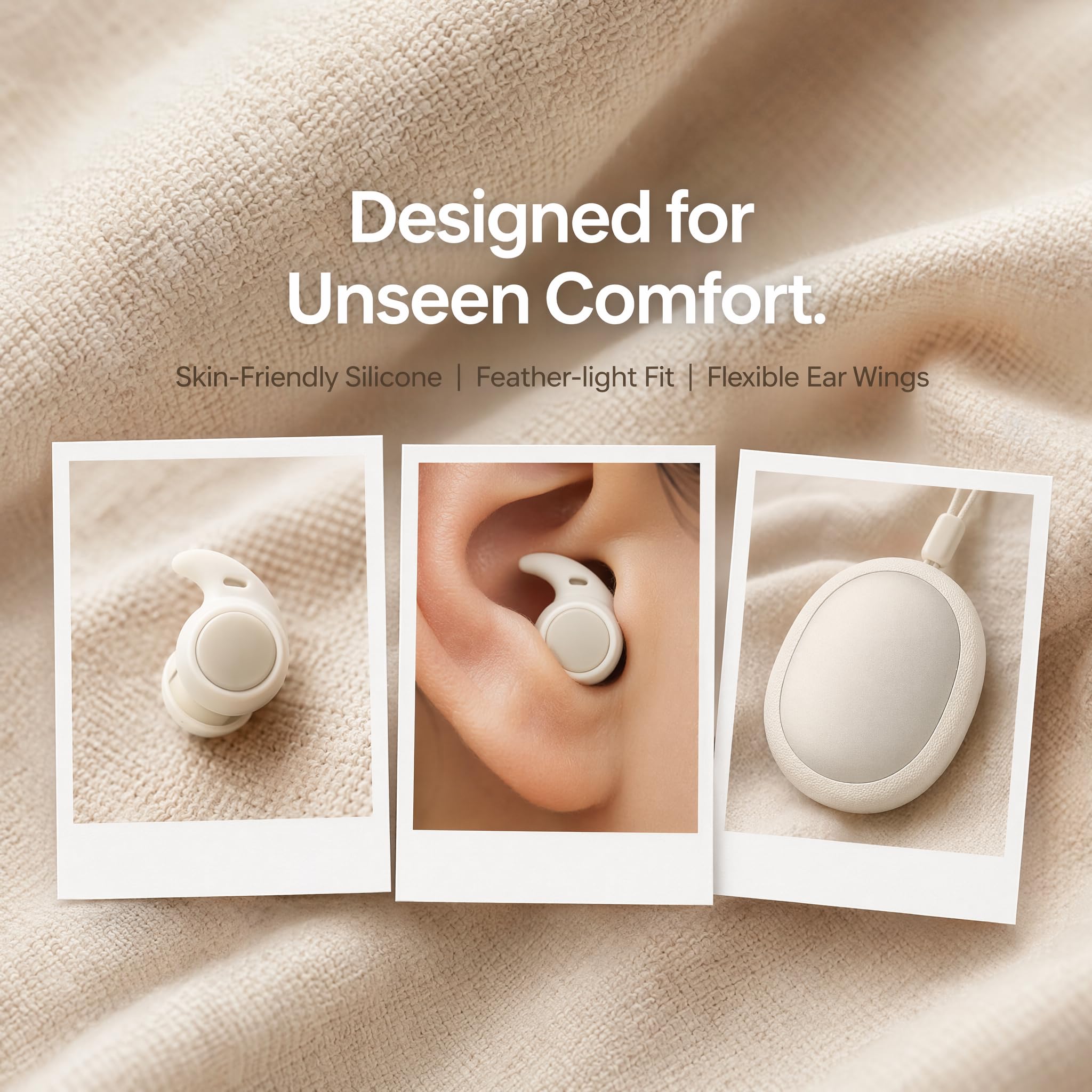 NE76 Auricolari Bluetooth 6.0 Wireless, Tapones para Dormir, con Cancelación Activa de Ruido, Sistema Adaptativo para Bloquear los Ronquidos, Quienes Duermen de Lado y 45h de Reproducción- Beige