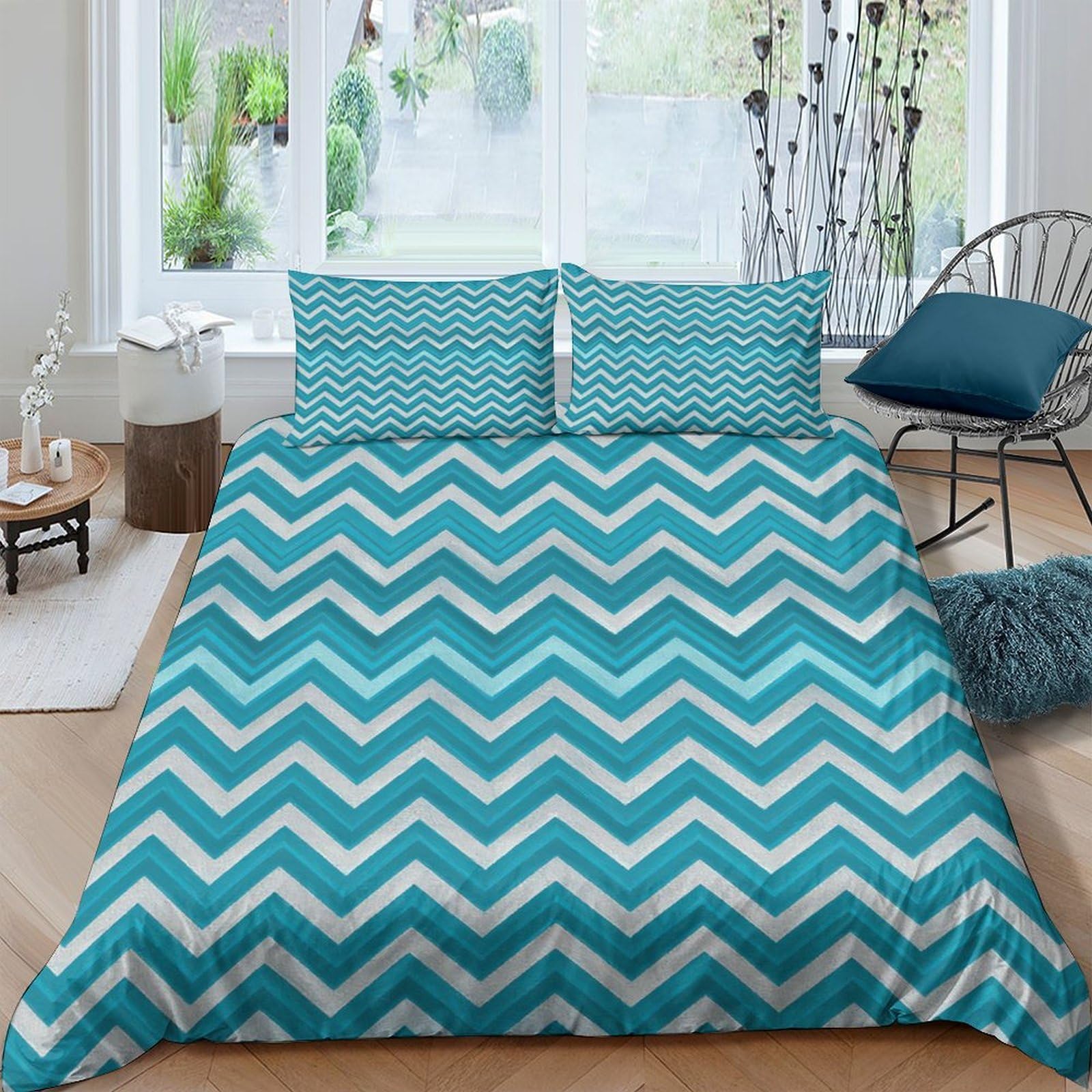 Ctjqhvkz Style-5 3D Printed Turquoise Chevron Fitted Sheet Microfiber Bed Cover Zigzag Pattern For Bedroom Dorm Room Mattress Protection Single（135X200cm）